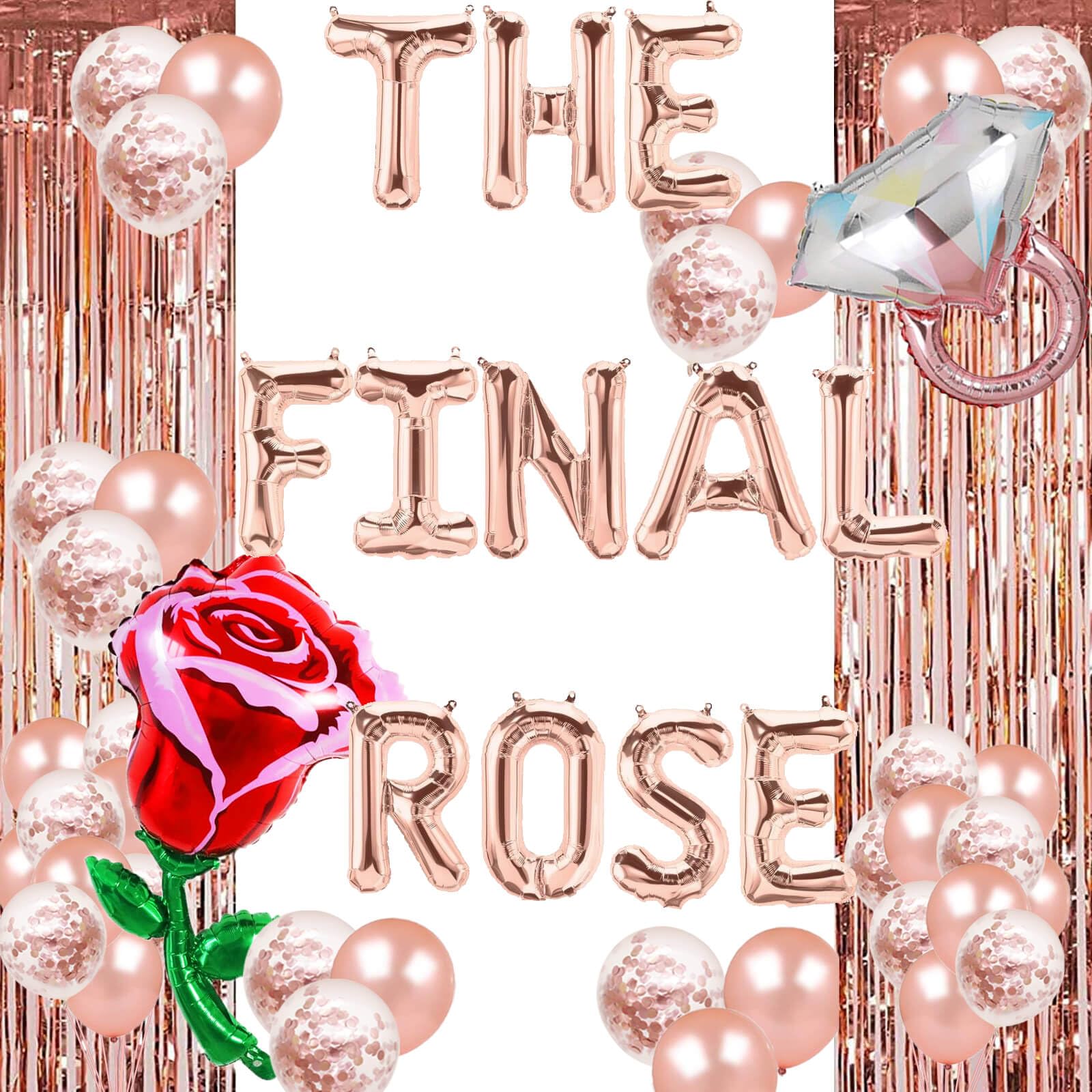 Bachelorette Party Decorations Rose Gold The Final Rose Balloons for Bridal Shower with Diamond Ring Rose Flower Themed Bachelorette Engagement Wedding Party Supplies Decorations