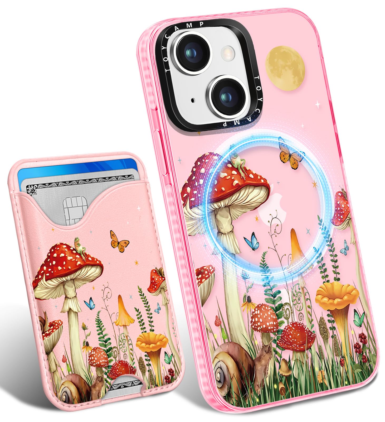 Toycamp for iPhone 15 Plus Case - Compatible with Magsafe Credit Card Holder Wallet Magnetic Cute Women Teen Girls Kawaii Girly Unique Moon Design