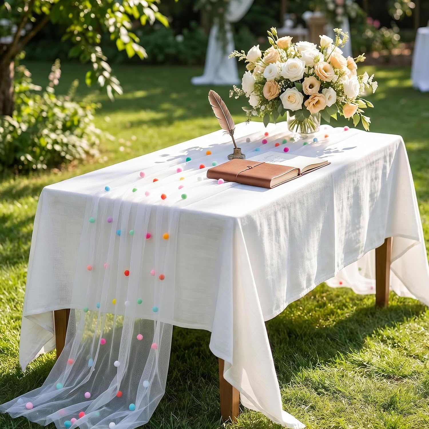 4 Pcs 3D Confetti Pastel Table Runner 29×70 Inch Colorful Polka Dot Tulle Table Runner for Birthday Wedding Baby Shower Party Decor image 2