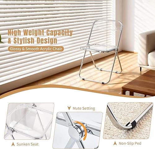 Miniatura 3 de Silla plegable de acrílico, sillas transparentes, 1 paquete, silla plegable transparente, silla plegable portátil con marco de metal para el hogar,