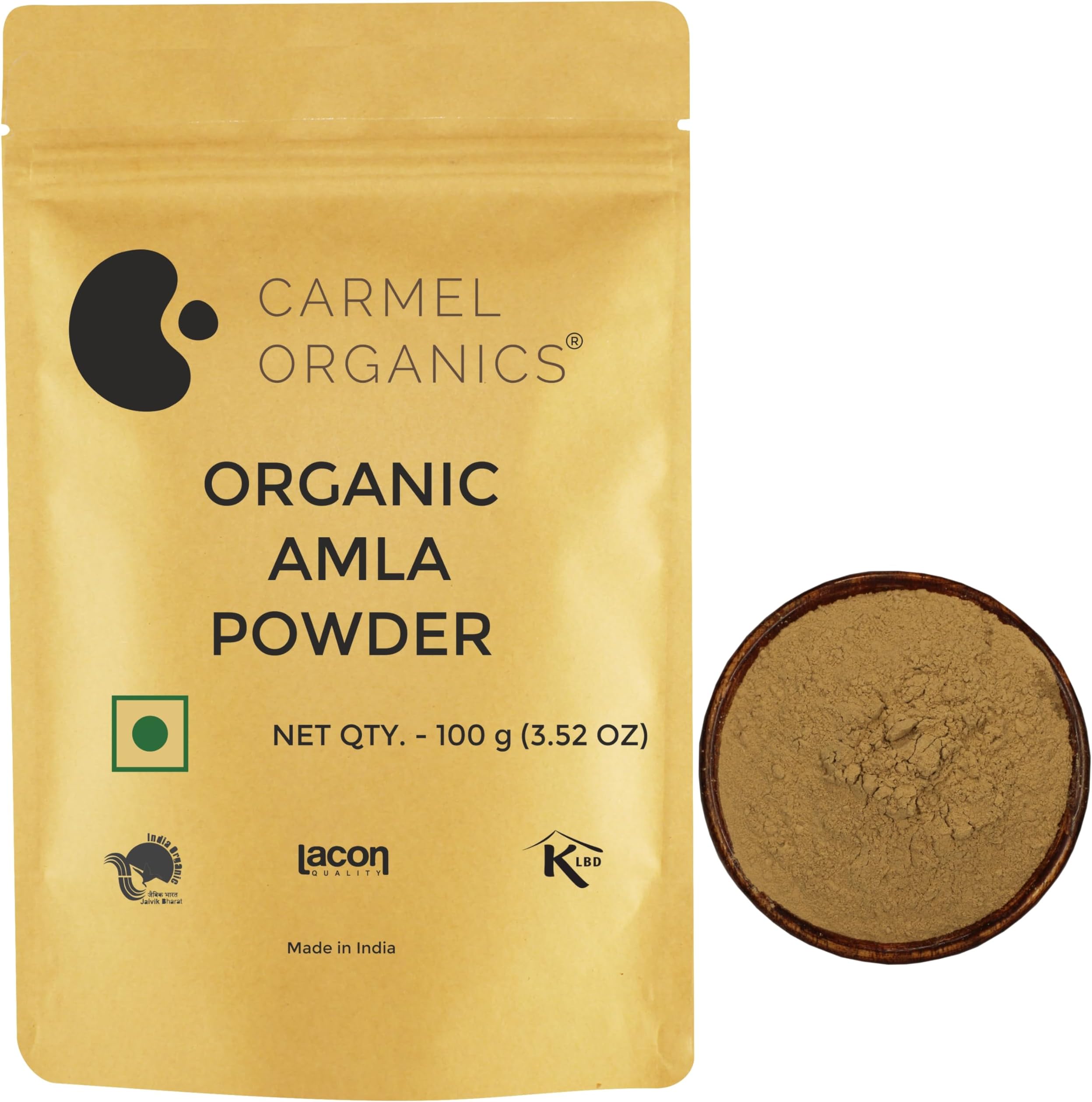 CARMEL ORGANICS Amla Fruit Powder | 100 grams | Jaivik Bharat Certified | Indian gooseberries | Malanelli,Amalakkamu,Usirikai | No Added Preservatives
