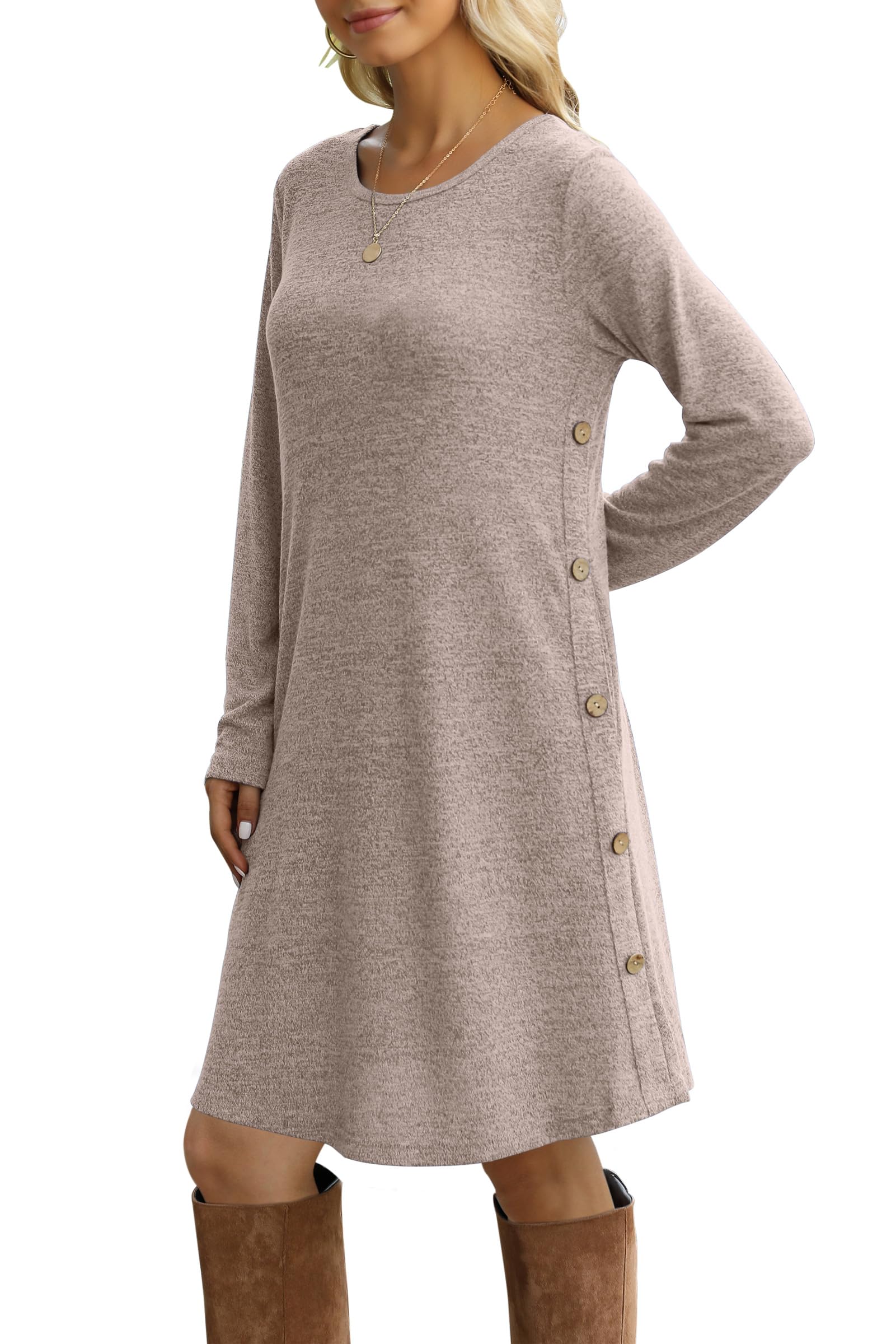 MOLERANI Pulloverkleid für Damen Langarmkleid Damen Knopf Lässiges Tunikakleid mit Taschen S-2XL