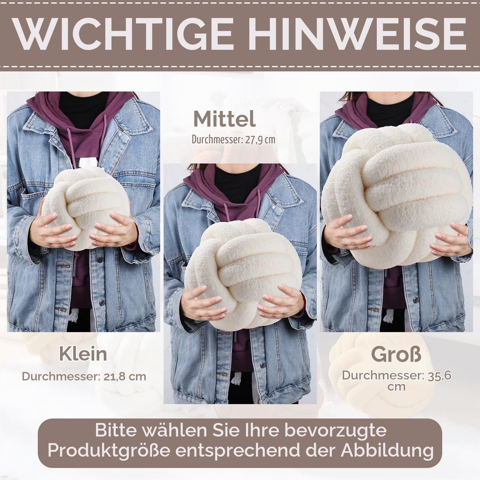 Namalu 2 Stück Knotenkissen 28 cm Aesthetic Kissen Deko Kissen Groß Beige Knoten Dekokissen Runde Wurfkissen Bouclé Dekokissen für Bett Sofa Couch Boden