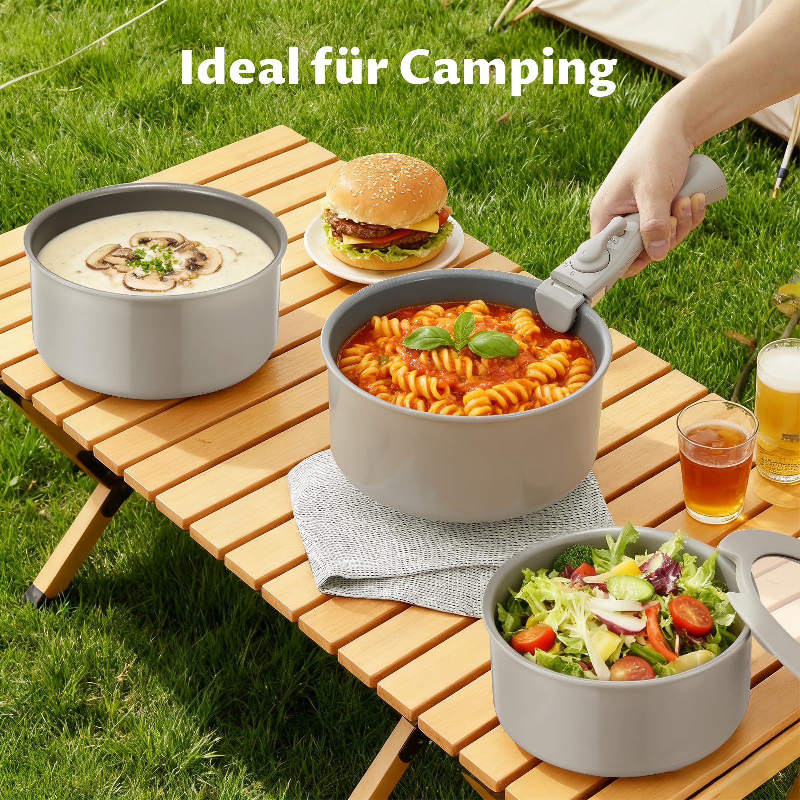 BLAZANT Topfset Induktion, Antihaft Keramik Töpfe mit abnehmbarem Griff | Kochtopf-Set für alle Herdarten, Molekular-Induktionsboden, PTFE/PFOA-frei, platzsparend für Camping & RV, 2 Universaldeckel