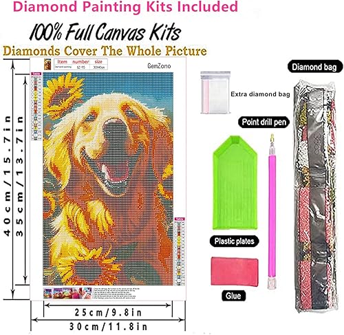 Miniatura 7 de GemZono Happy Dog - Kits de pintura de diamantes para adultos principiantes, kits de arte de diamantes 5D de animales redondos de perforación