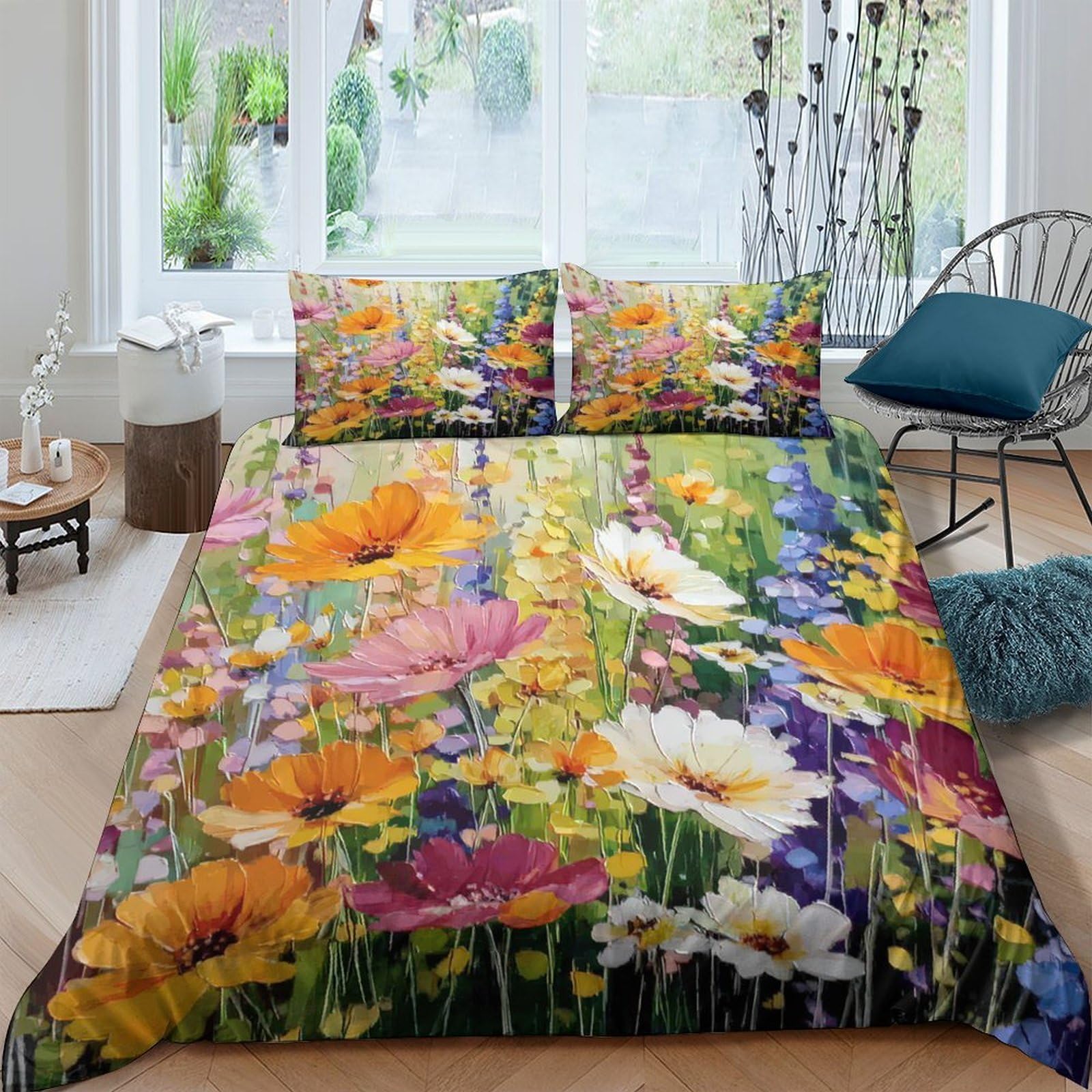 Ctjqhvkz Style-5 3D Printed Wildflower Meadow Fitted Sheet Microfiber Soft Breathable Floral Field Bed Cover For Bedroom Dorm Mattress Protection Decor Single（135X200cm）