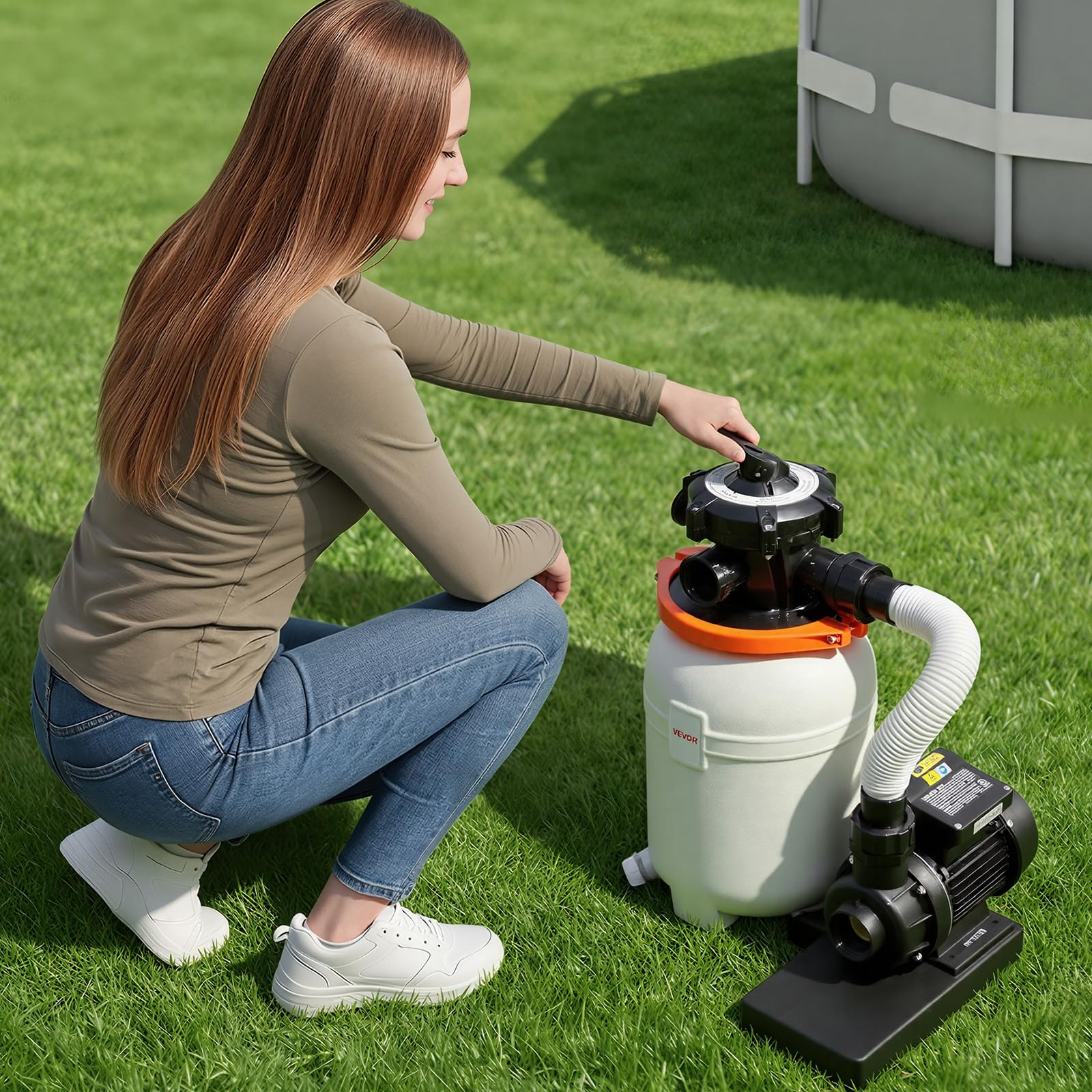 VEVOR 10 in Sand Filter Pump for Above Ground Pool, 0.33 HP 3000 GPH, Swimming Pool Sand Filter Pump with Pre-Assembled Core & Leak-Resistant Design, 6-Way Valve, High-Efficiency Filtration for Pools — view 8