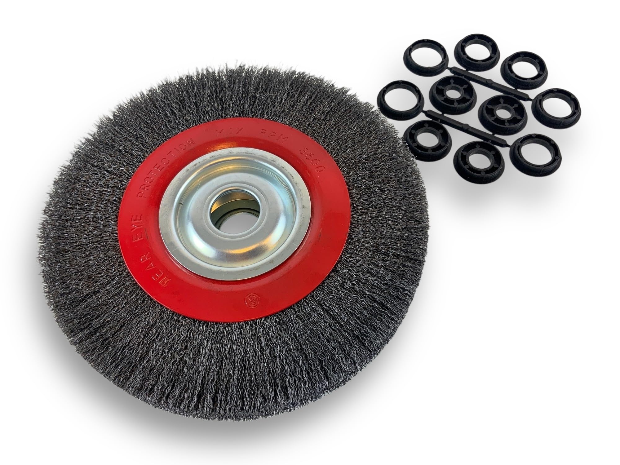 Brosse circulaire ACIER | Ø 250 mm | Epaisseur 3 rangs | Fil dur 0.30 mm ondulé | Alésage 32 mm + réducteur bague 25/22/20/16/12 mm | Touret meuleuse affûteuse ponceuse | Kibros 231253AT