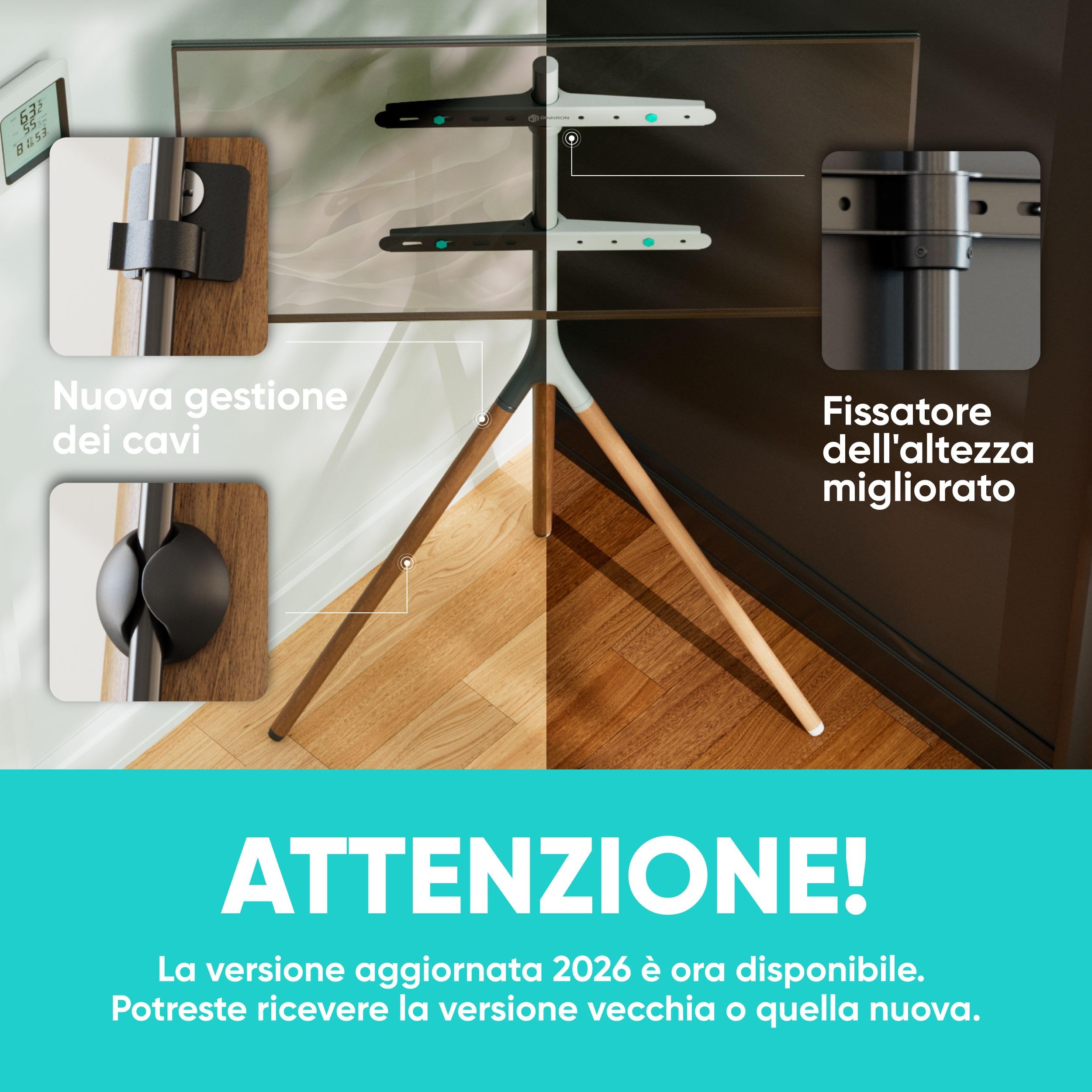 ONKRON Staffa TV Treppiede per televisori da 32"-65" LCD/LED/OLED/QLED/Plasma Supporto Monitor Girevole a 360° e Regolabile in Altezza Vesa max. 400x400 mm e Peso max. 35kg