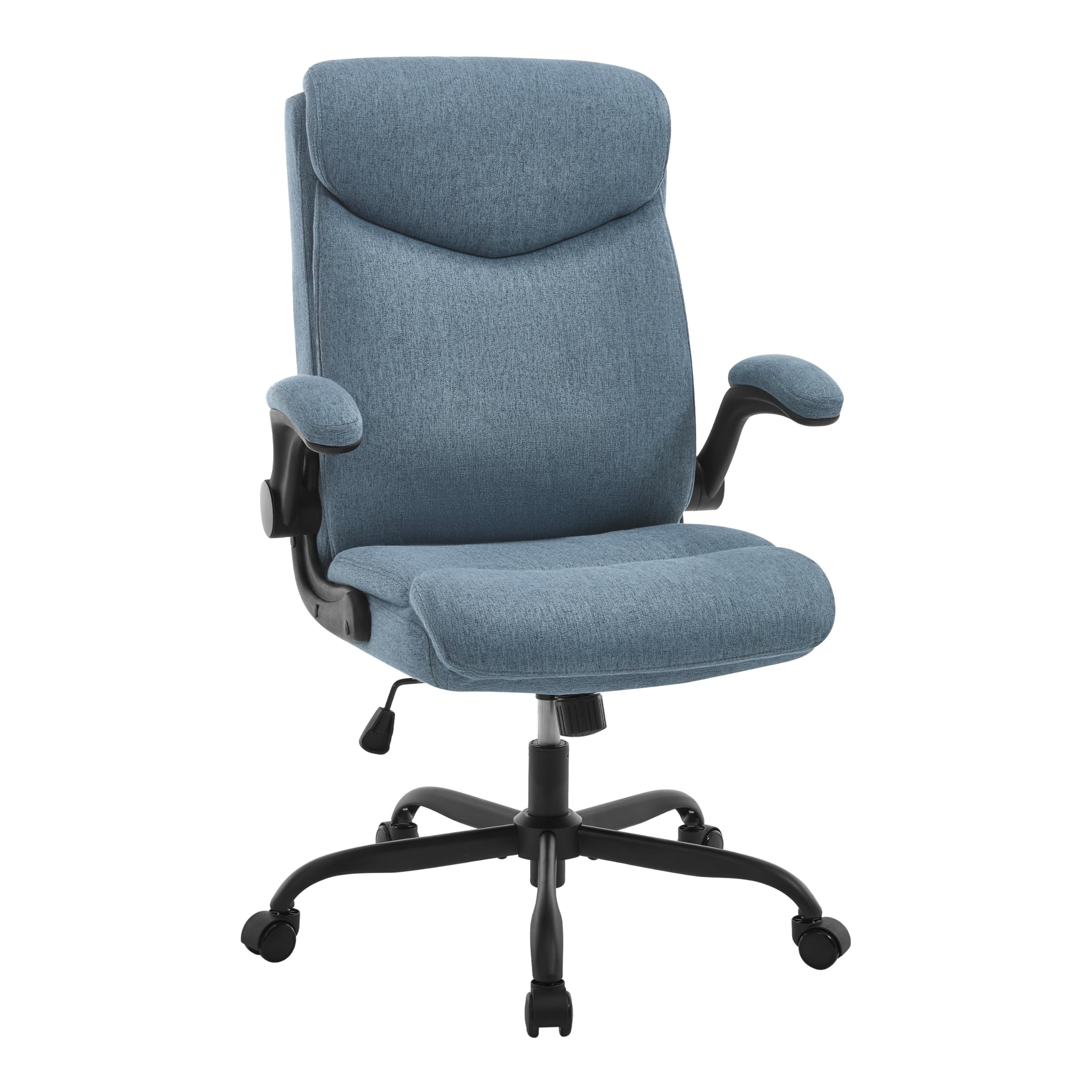eSituro Ergonomic Desk Chair with Backrest and Folding Armrests, Swivel Work Chair with Rocking Function, Cotton and Linen, Blue