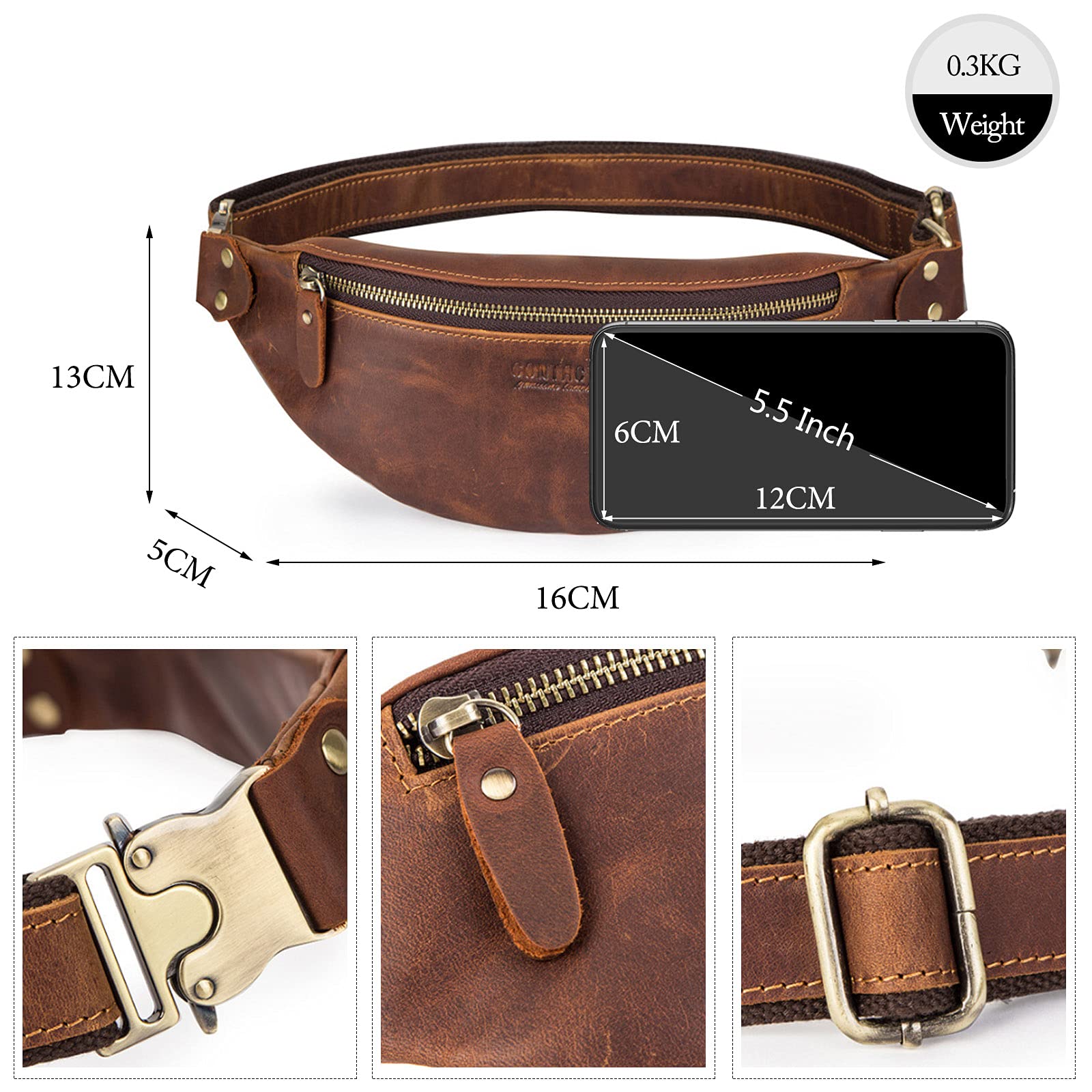 FANDARE Retro Brusttasche Leder Bauchtasche Sling Waist Bag Herren Unternehmen Schultertasche Umhängetaschen für Freien Reisen Wandern Hiking Joggen DaypacksDunkelbraun