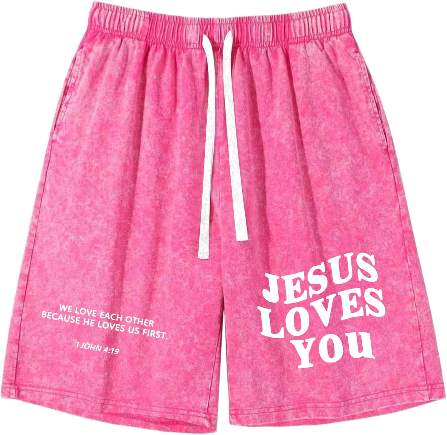 Men's Christian Athletic Shorts Faith Graphic Vintage Acid Wash Drawstring Gym Shorts with Pockets Streetwear