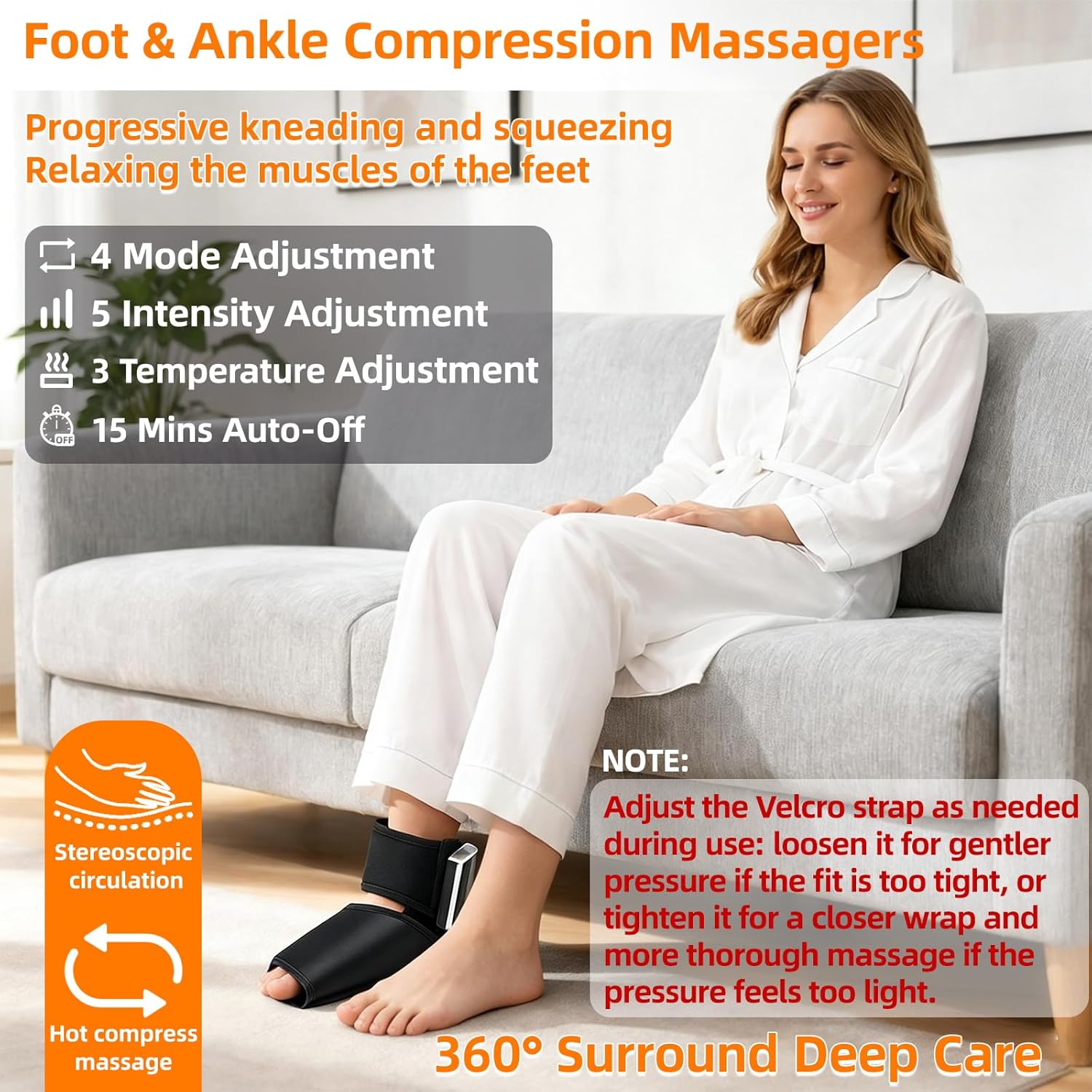 Portable Air Compression Ankle and Foot Massager with Heat for Pain Relief and Circulation, Smart Timer, Cordless Foot Massager for Neuropathy, Gifts for Mom Dad Men Women (Size 6 to 10,1PC)