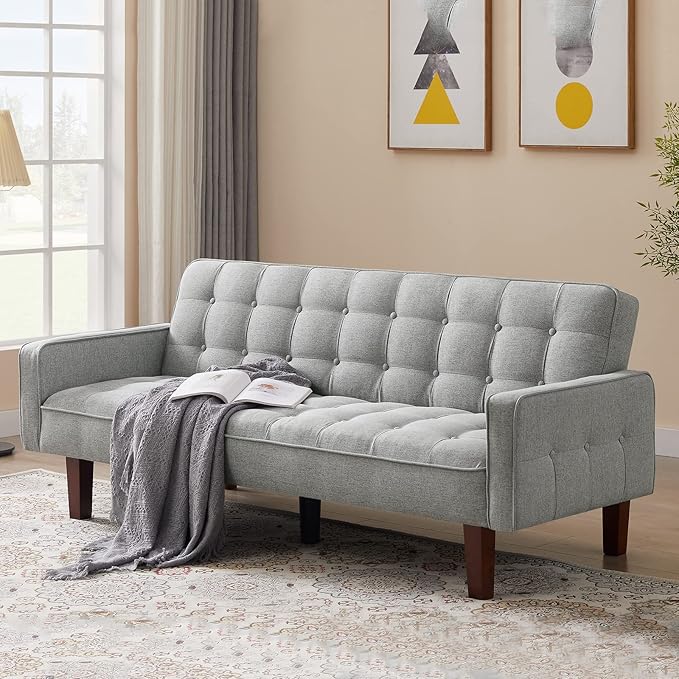 Betoko Linen Futon Sofa Couch 73.6" Fabric Upholstered