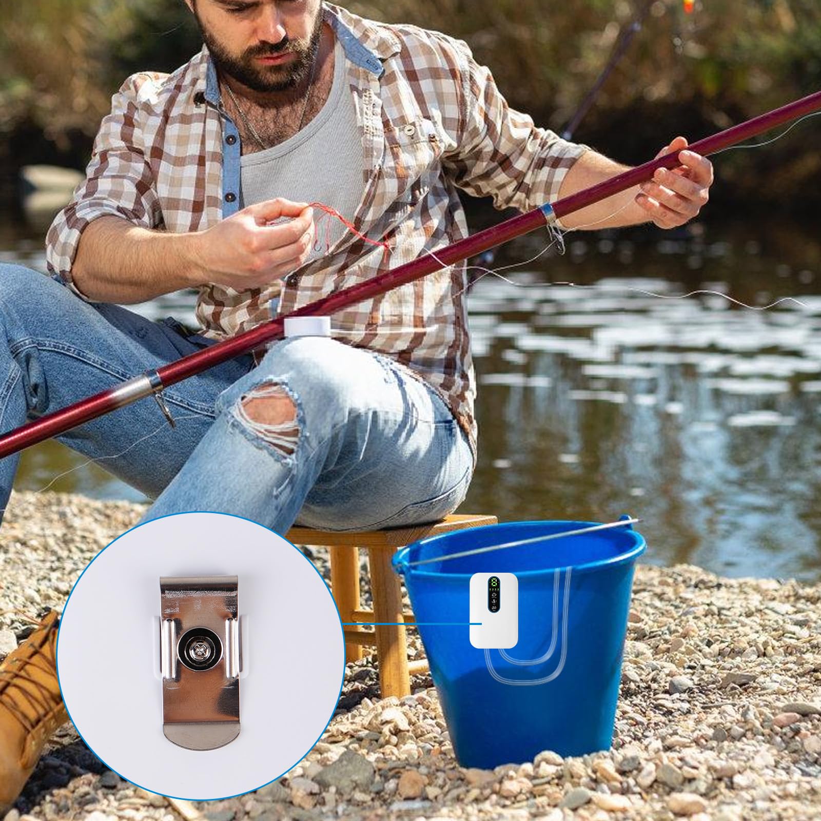 Aquarium Luftpumpe, Sauerstoffpumpe 4800mAh Akku, Doppel Auslass(5L/min), 6-Stufig Einstellbarer Luftstrom, Ultra-leise USB Aquarium pumpe für Aquarien, Gartenteiche Angeln Stromausfälle