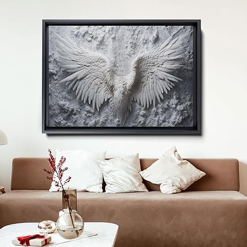 Miniatura 5 de White Angel Wing Painting on Canvas, Abstract Modern Minimalist 3D Texture Acrylic Artwork for Tranquil Bedroom Wall Art Decor