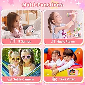 PHNIXGAM Pink Children's Digital Camera, Digital Camera for Toddlers, Boys, Girls, Mini Children's Selfie Camera Toy with 2 Inch Screen, 32 GB Card for Age 3-12 Birthday