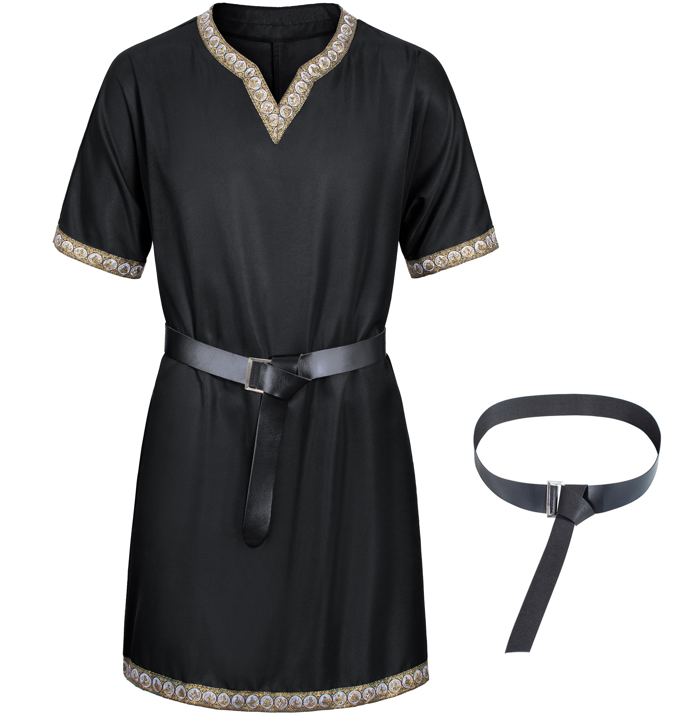 Mens Medieval Costume Viking Pirate Tunic Knight Warrior Renaissance Shirts with Belt