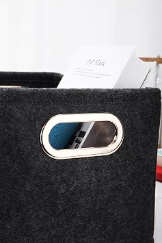 Collapsible Storage Bins Foldable Felt Fabric Storage Basket Organizer Boxes Containers with Handles Metal Handles for Nursery Toys,Kids Room,Clothes,Towels,Magazine
