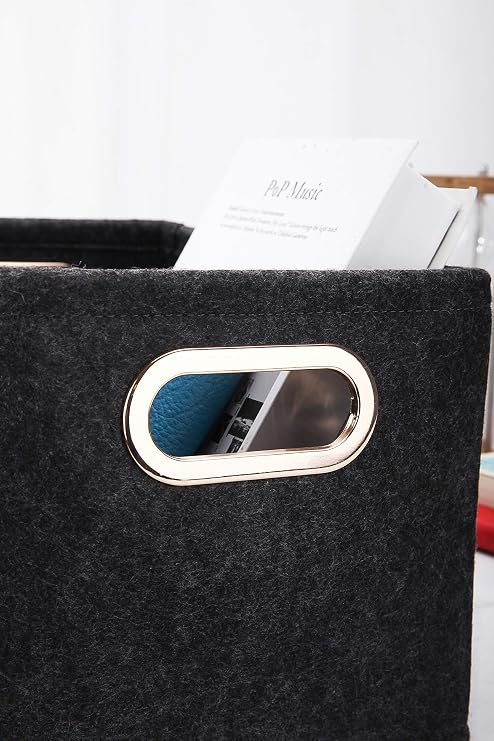 Collapsible Storage Bins Foldable Felt Fabric Storage Basket Organizer Boxes Containers with Handles Metal Handles for Nursery Toys,Kids Room,Clothes,Towels,Magazine