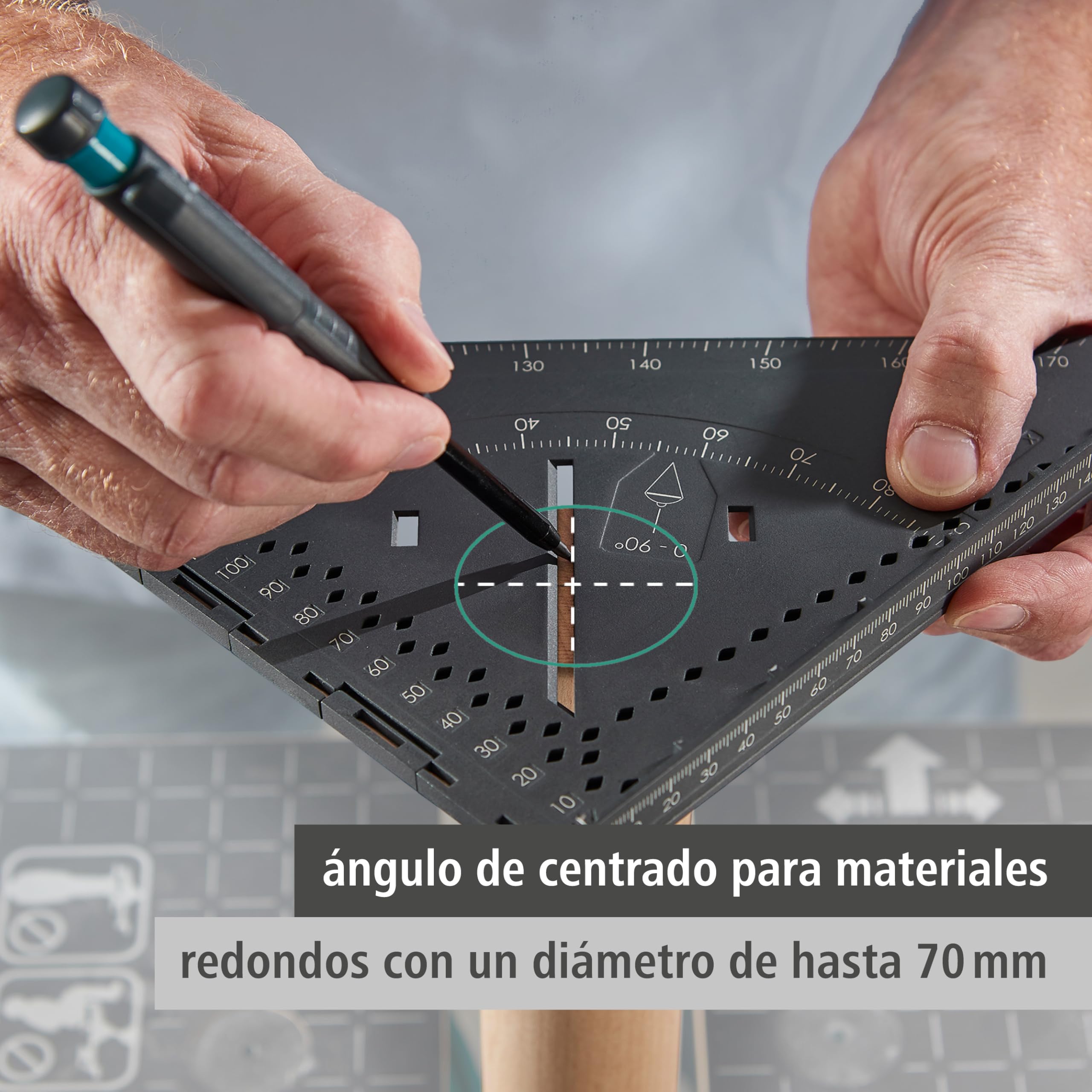 wolfcraft escuadra de medición y marcado VARIO 3D PRO I 5219000 I Herramienta de medición plegable con plomada incluido I Perfecto para medir piezas superficies y piezas tridimensionales