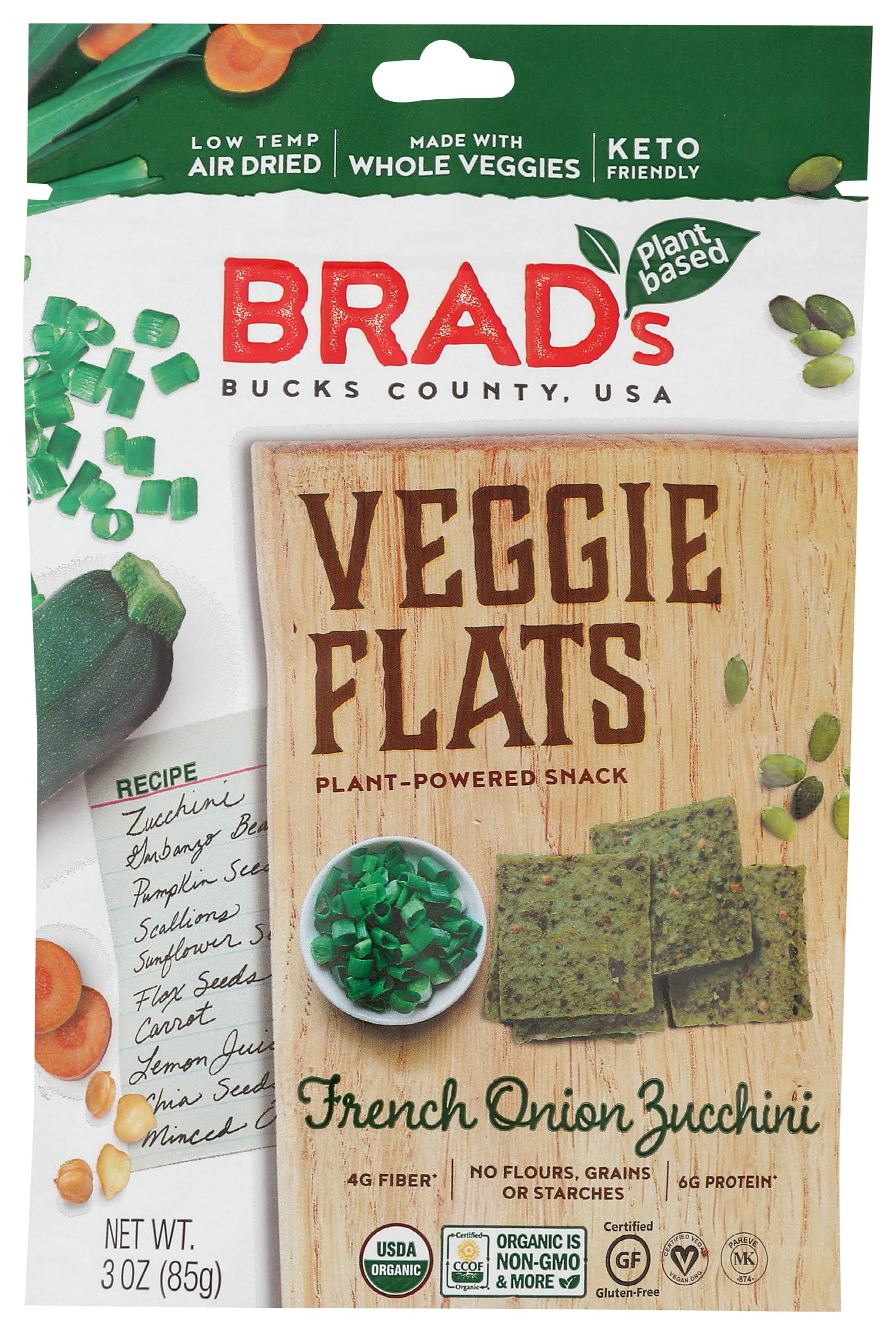 Brads Plant Based Everything Zucchini Veggie Flats, Gluten Free, 3 Ounces (Pack Of 12)