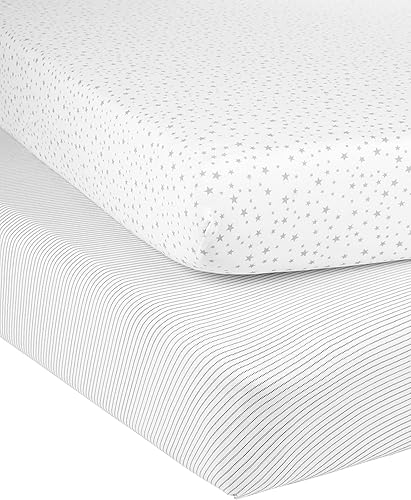 Simple Joys by Carter's Paquete de 2 sábanas de algodón para cuna, estrellas blancas, talla única