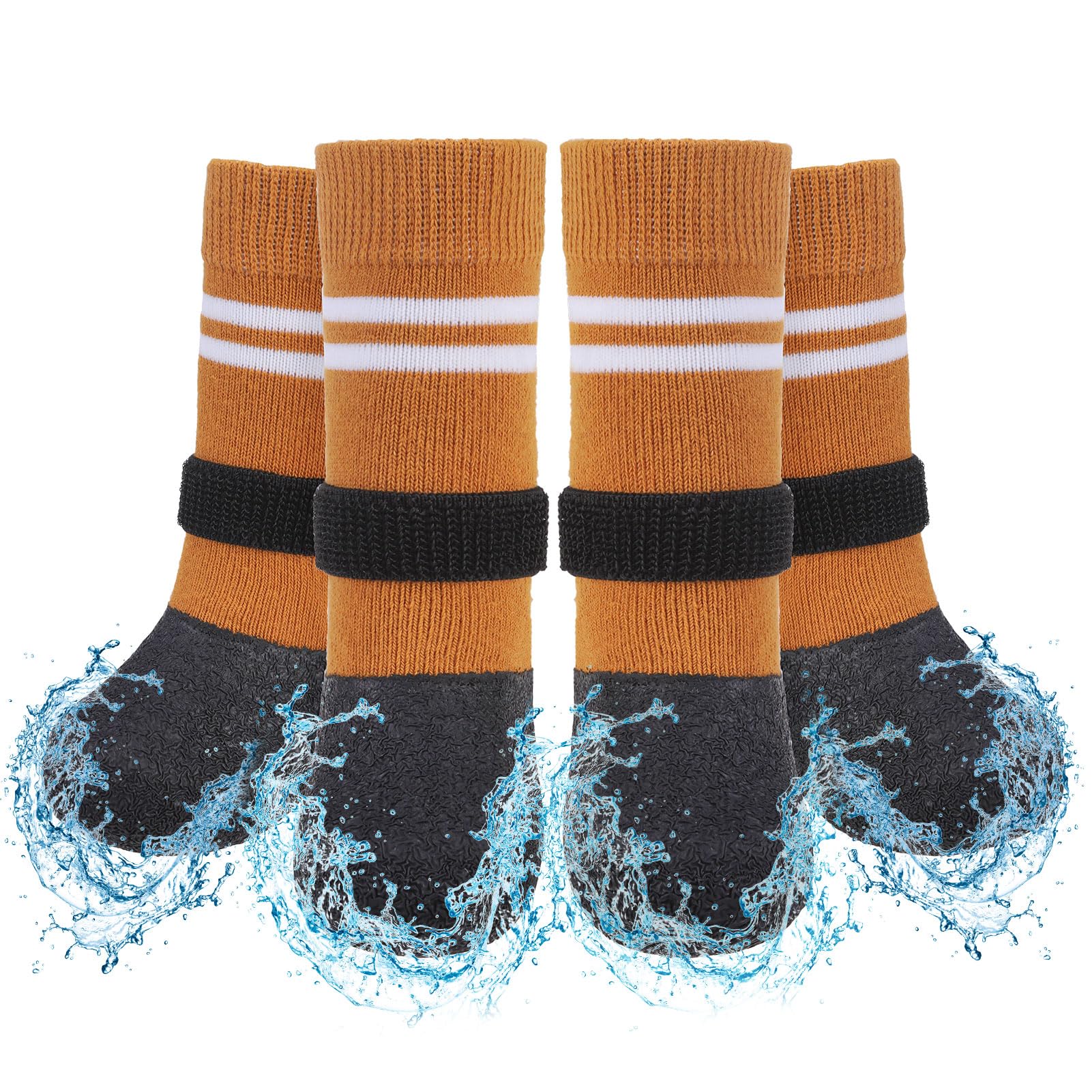 SCENEREAL Anti Slip Dog Boots & Paw Protectors for Hardwood Floor, Extended Dog Socks to Prevent Licking Paws, Waterproof Pet Snow Rain Shoe for Winter Small Puppy Senior Dogs, Khaki S โ image 1