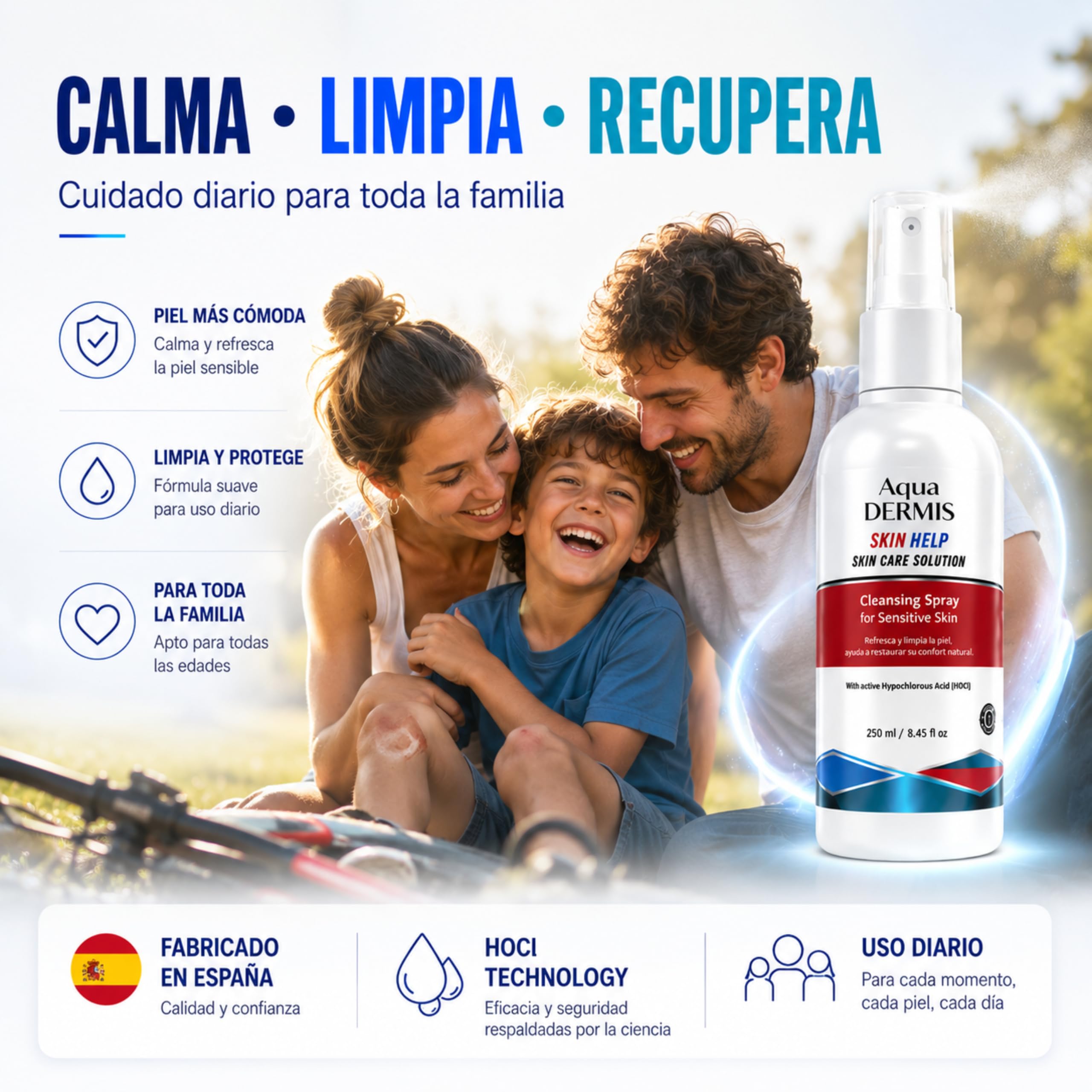 Spray per terapia delle ferite con acido ipocloroso, disinfettante naturale per ferite, ustioni, acne, eczema e tatuaggi, senza alcool, sicuro per pelli sensibili, 250 ml