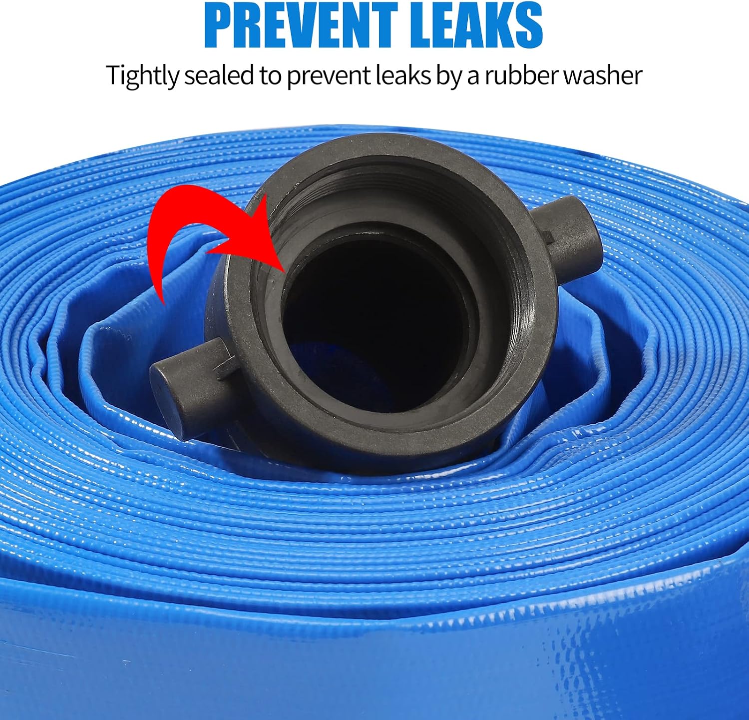 2" x 50' Heavy Duty Discharge Hose with NPT Pin Lug and Nipple Fittings, Reinforced BLue PVC Pool Backwash Hose, Connect To Pump and Pipe Threaded Outlet