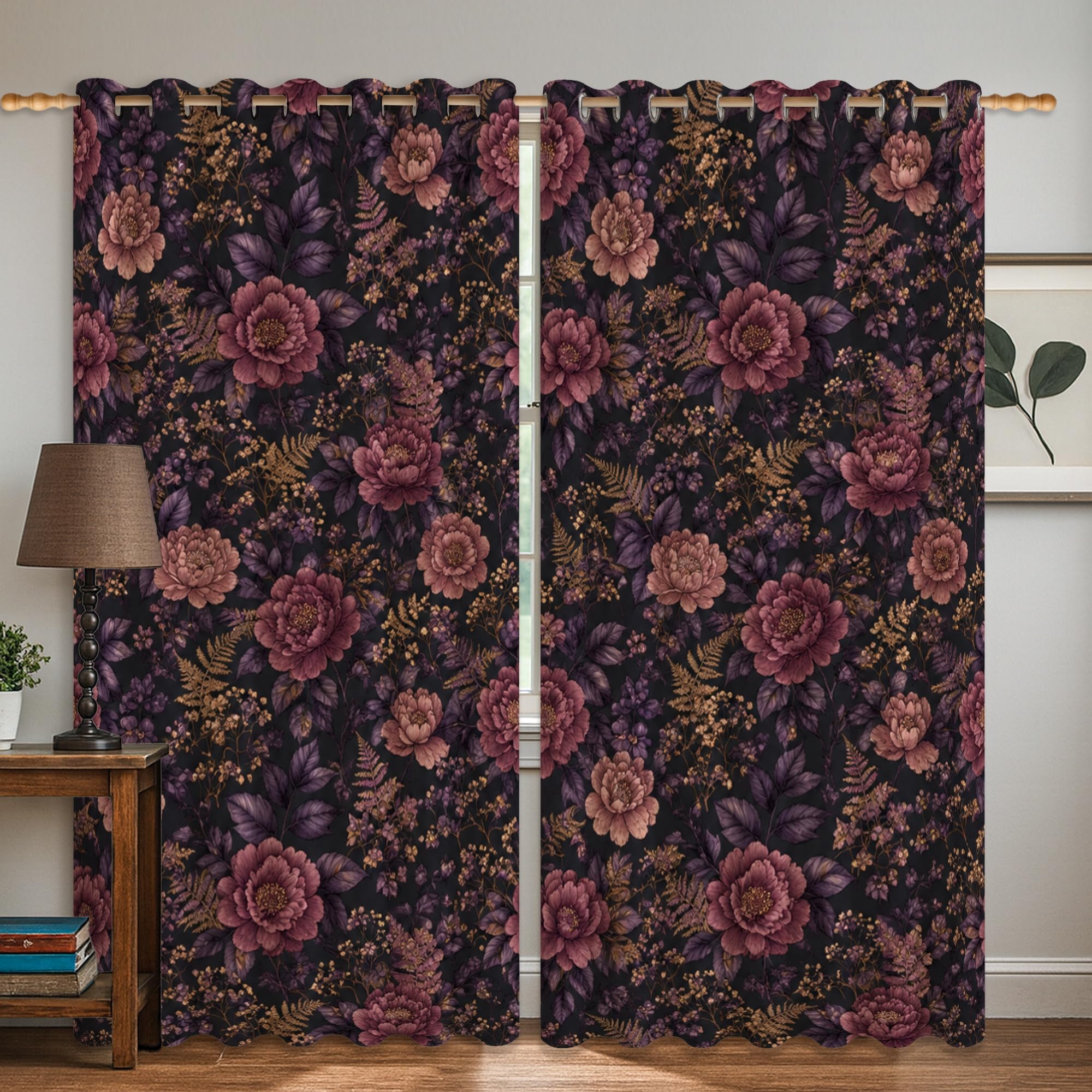 Rideaux occultants pour chambre et appartement motif floral violet automne 106x160