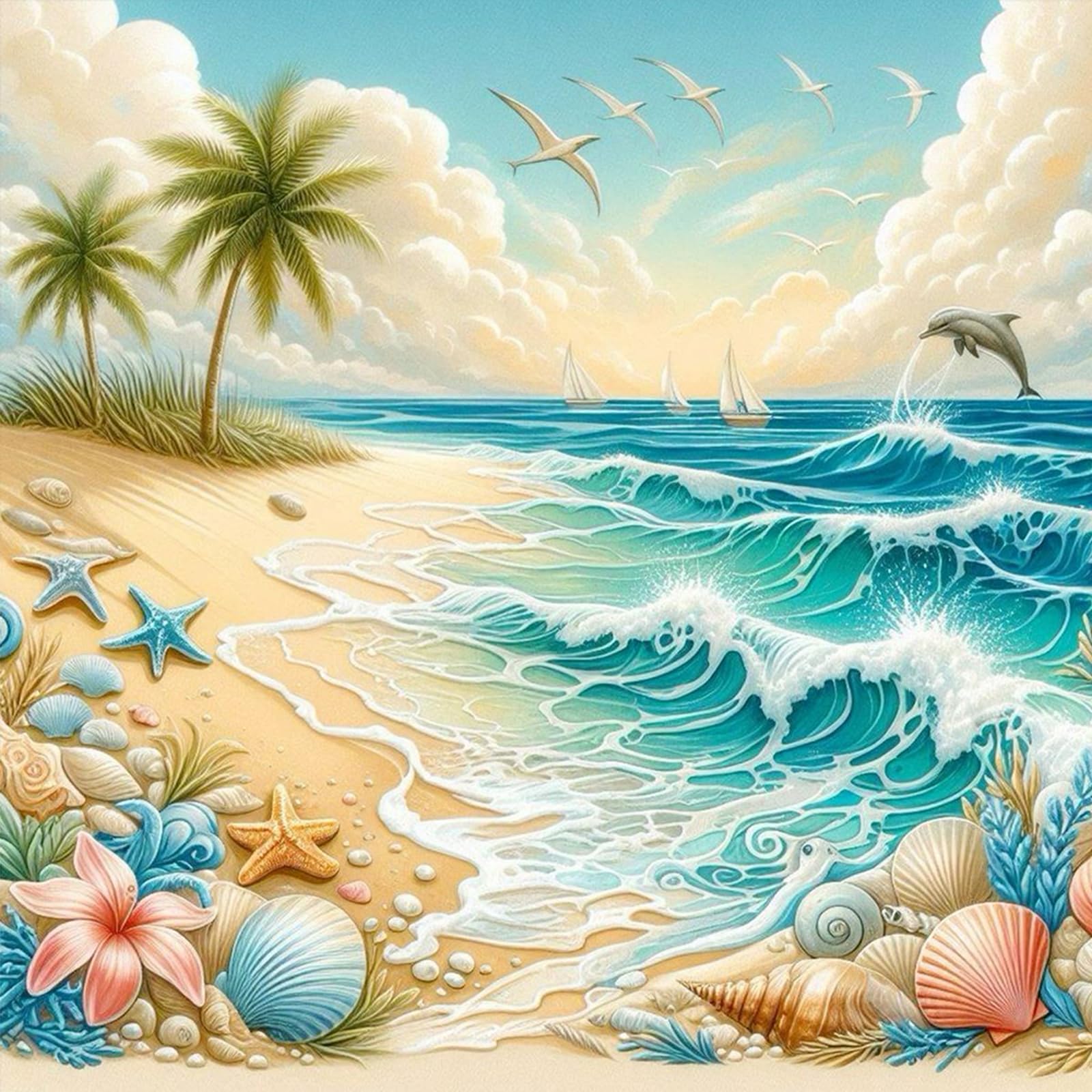 Kexpery Seaside Art Kit Diamond Painting Landscape 5D Round Diy 40X40cm For Adults Beginners Home Decoration Original Gift