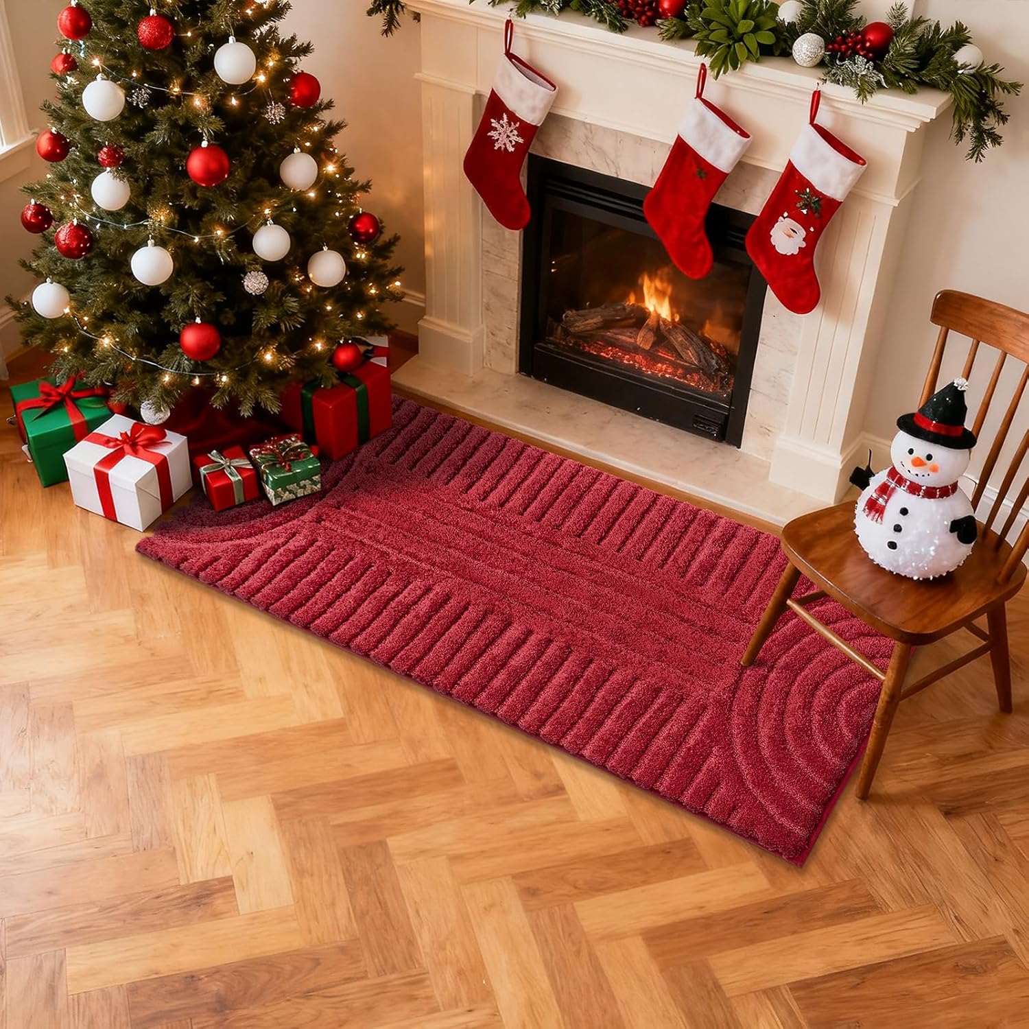 SHACOS Super Soft Bathroom Runner Rugs 24"x60" Non Slip Boho Bath Mats Microfiber Absorbent Carpet for Bath Room Machine Washable Shaggy Bath Rugs for Shower Bathtub Home Decor, Red 2'x5' - Image 3