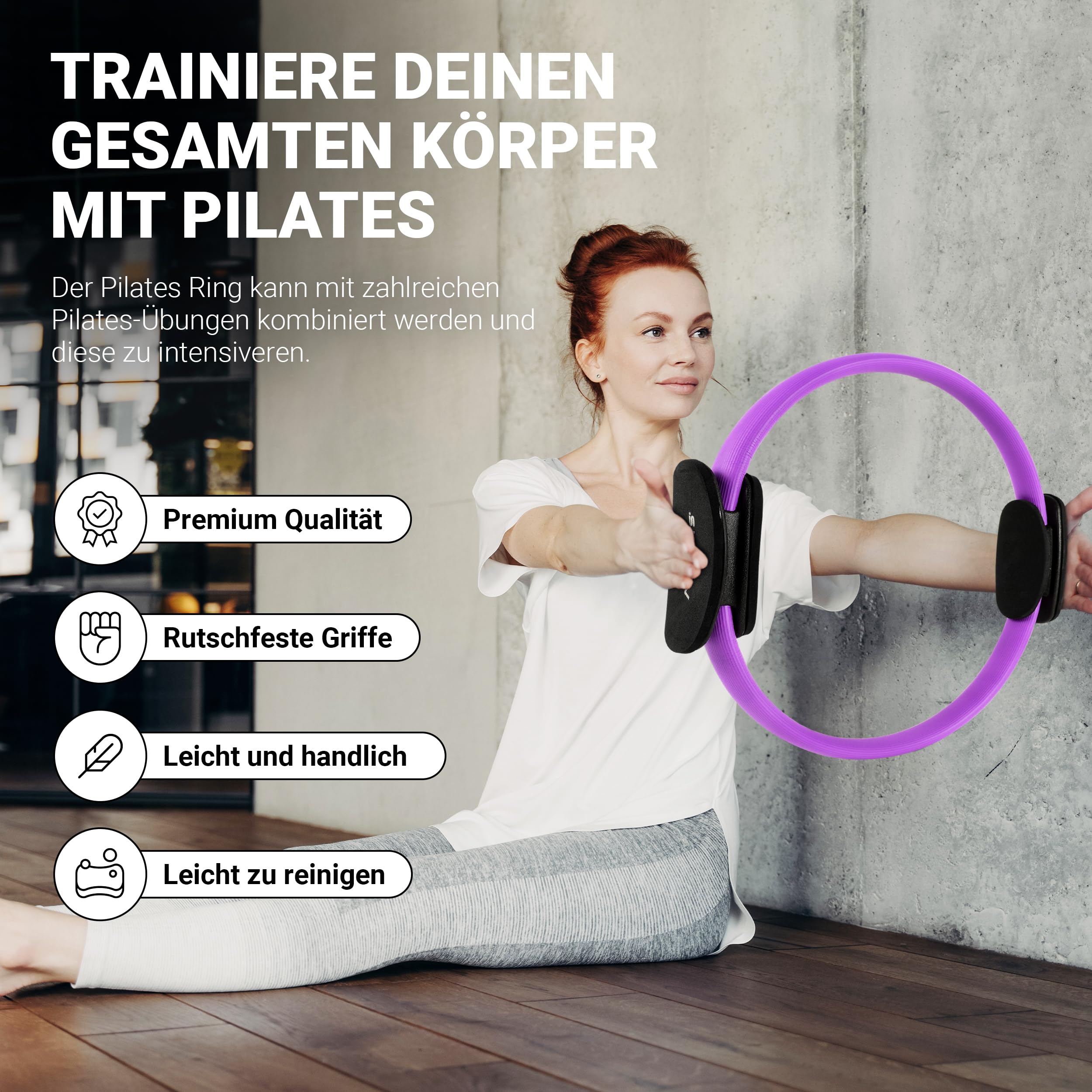 MSPORTS Pierścień do pilatesu Premium I pierścień oporowy – podwójny uchwyt do pilatesu, jogi, 38 cm okręg ćwiczeń (fioletowy)
