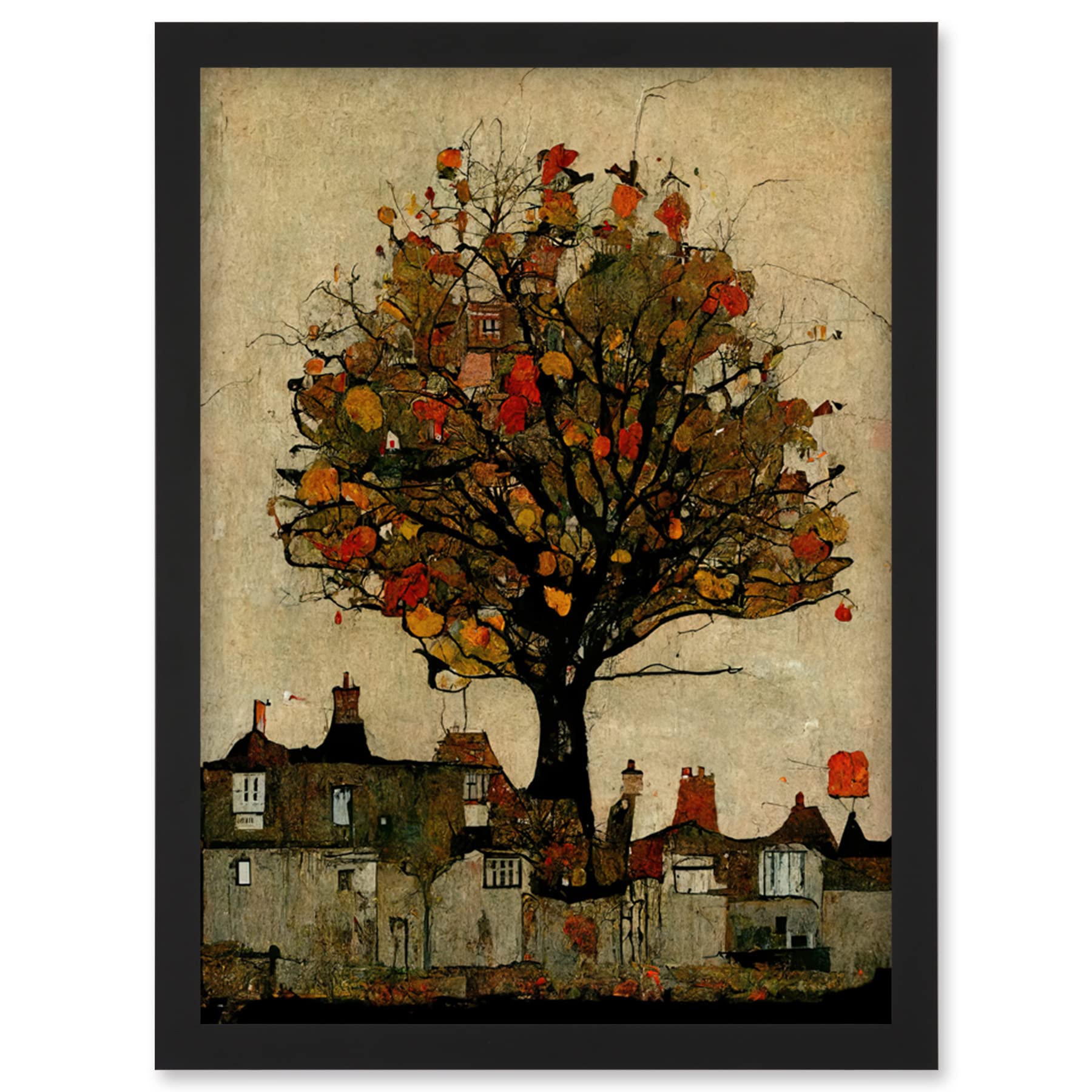 Artery8 Giant Untidy Quirky Street Tree Framed Wall Art Print A4 - Black