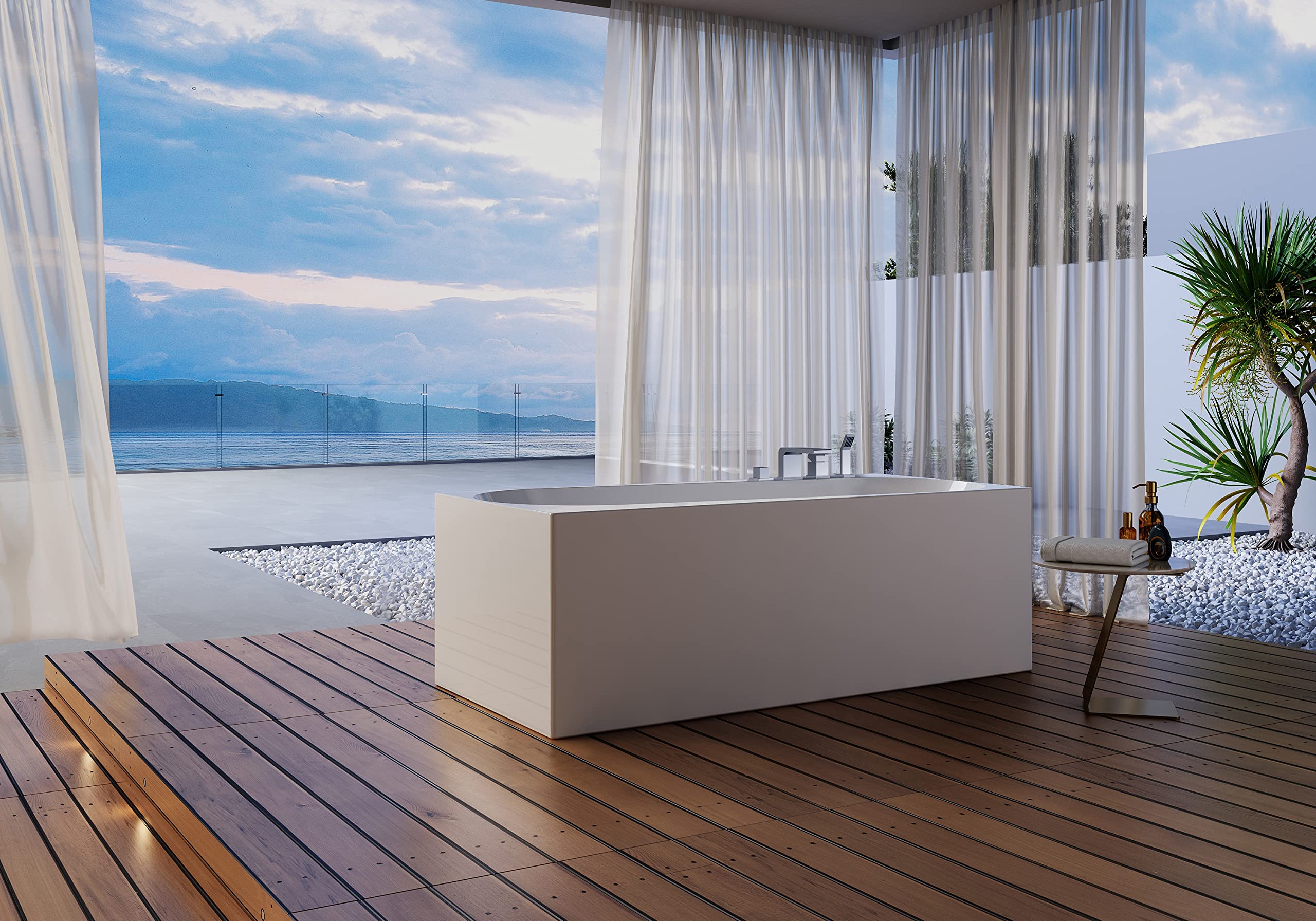 BERNSTEIN Freistehende Badewanne aus Sanitäracryl Standbadewanne Wanne mit Doppelwandiger Konstruktion 170 x 78 x 58 cm - 5 Jahre Garantie - Onda in Weiß glänzend, Acryl-Wanne