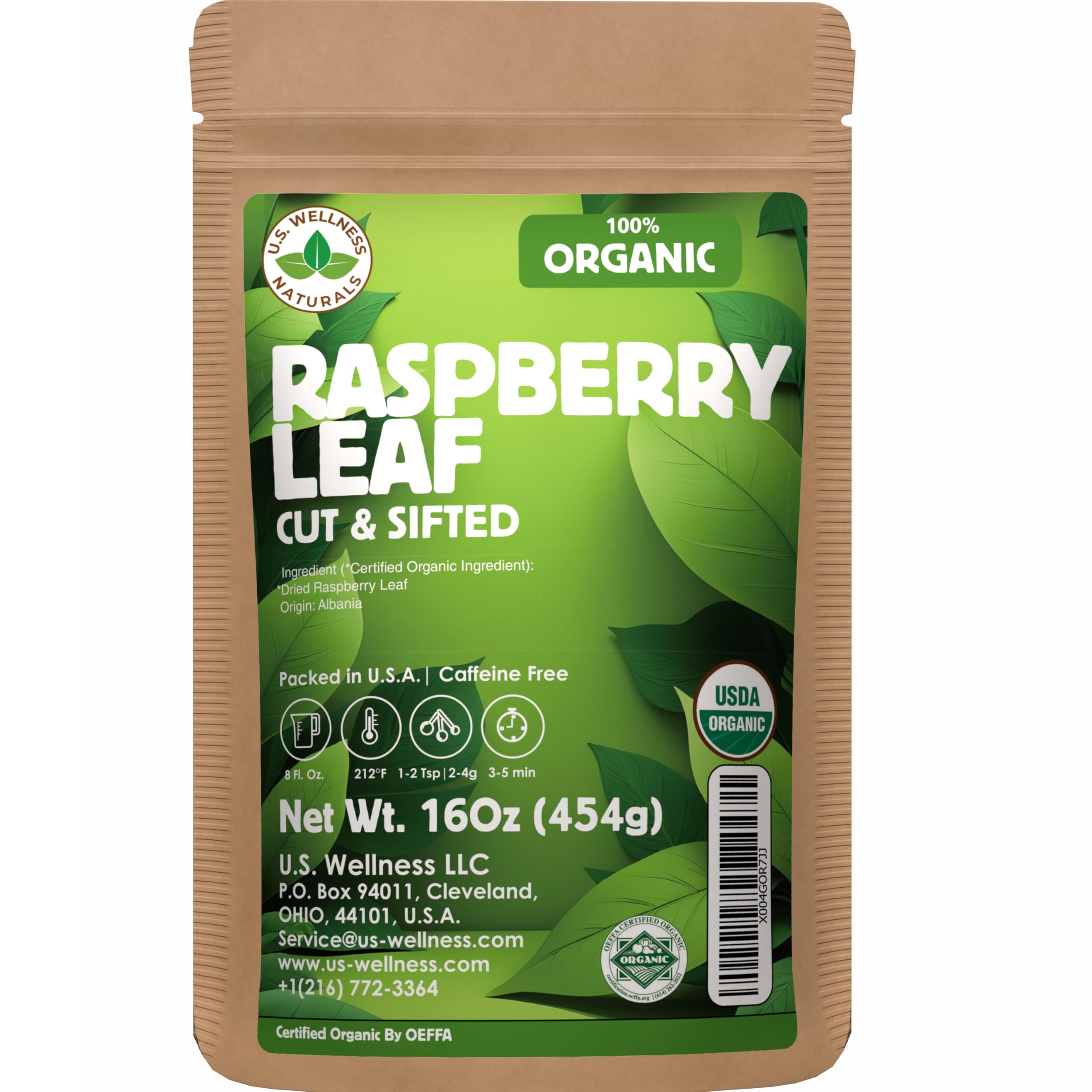 Raspberry Leaf Tea - 16Oz (REAL WILD HARVEST) | 100% USDA Certified ORGANIC | Loose Leaf (Rubus idaeus aka Wild Raspberry Leaves) Cut & Sifted