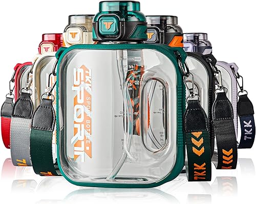 Miniatura 1 de TKK Botella de agua de medio galón con pajilla, botella de agua de plástico de gran capacidad, apta para lavavajillas, botella de agua de 12 galón,
