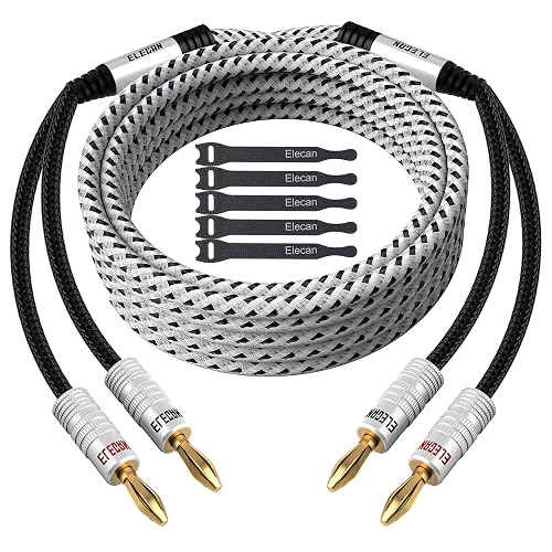 14 AWG Speaker Cable Wire 8 Feet with Gold-Plated Banana Tip Plugs CL2 Rated