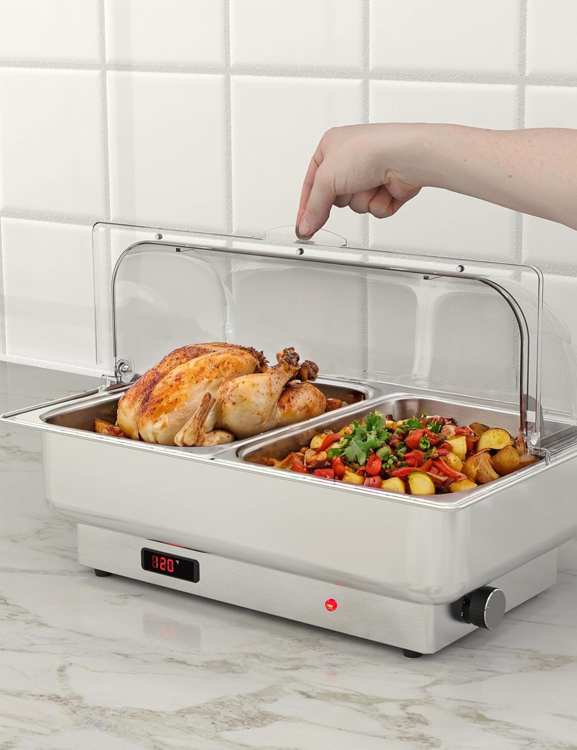 Takywep 2 Pack Rectangular Chafing Dish Electric Buffet Set,2 x 4.5QT Half-Size Stainless Steel Food Servers and Warmers with Temperature Control for Catering, Wedding and Parties