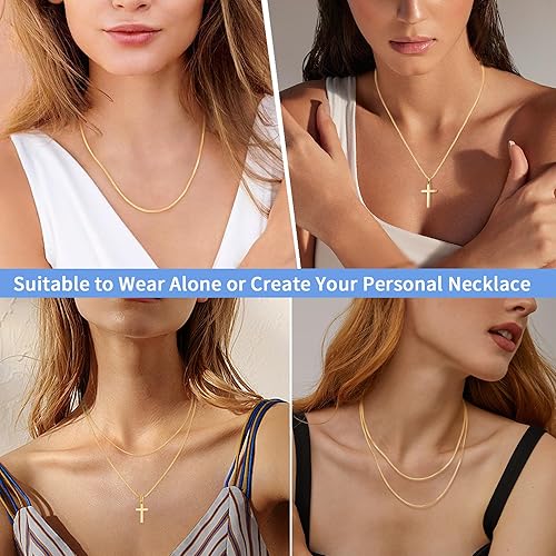 Miniatura 5 de Jewlpire - Collar de Cadena de Plata de Ley 925 Chapada en Oro de 18K para Mujeres y Niñas, Cadena de Eslabones de 0.031 Pulgadas con Cierre de