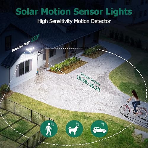 Miniatura 4 de Luces solares de 4500 lm para exteriores, 4 cabezales ajustables, luces con sensor de movimiento, 3 modos, 6500 K, IP65 impermeables, luces de pared