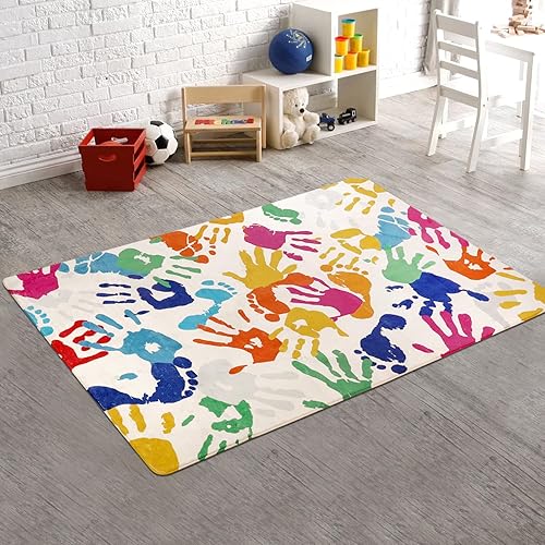 Alfombra artística para dormitorio, 4 x 6 pies, lavable a máquina, alfombra para niños para sala de juegos, alfombra de área de arco iris para aula,