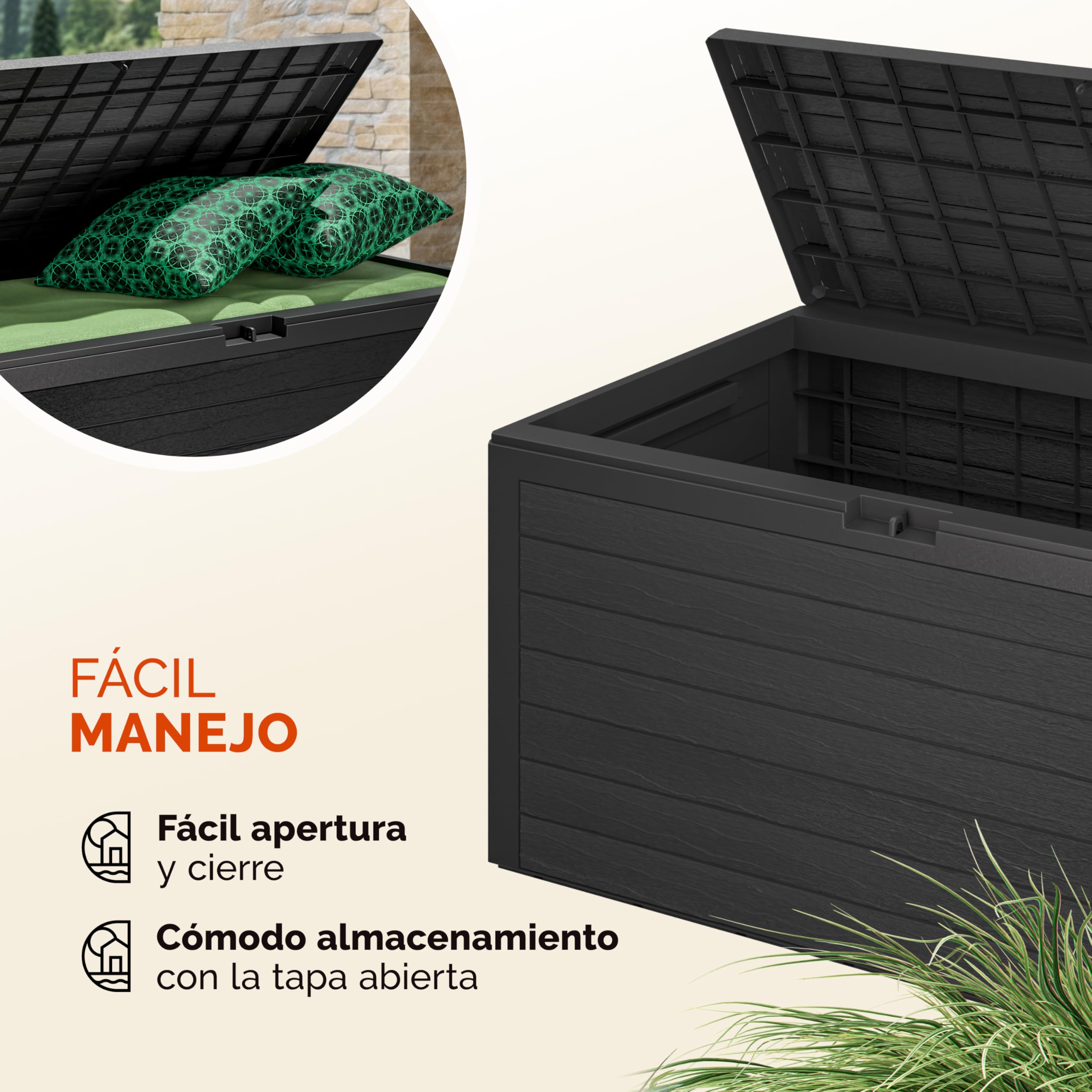 CASARIA® Baúl de Almacenamiento Arcon de Jardín Exterior Cofre de Cojines 280L 116x43x55cm Antracita