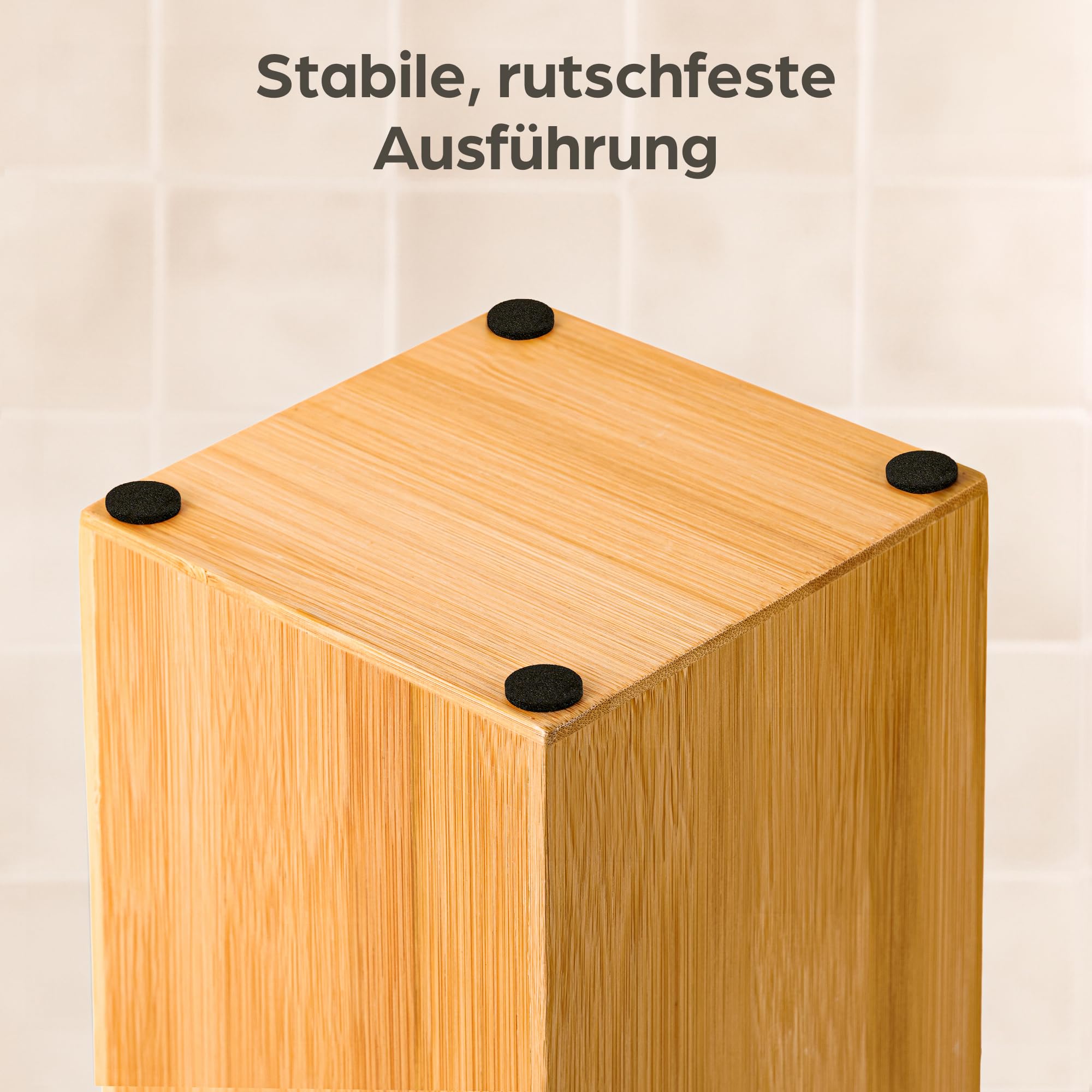 Praknu Toilettenpapier Aufbewahrung Bambus - Toilettenpapierhalter Stehend aus Holz mit Magnetdeckel für 4 Rollen Klopapier - Platzsparend - Rutschfest - Klorollenaufbewahrung - WC Rollen Aufbewahrung