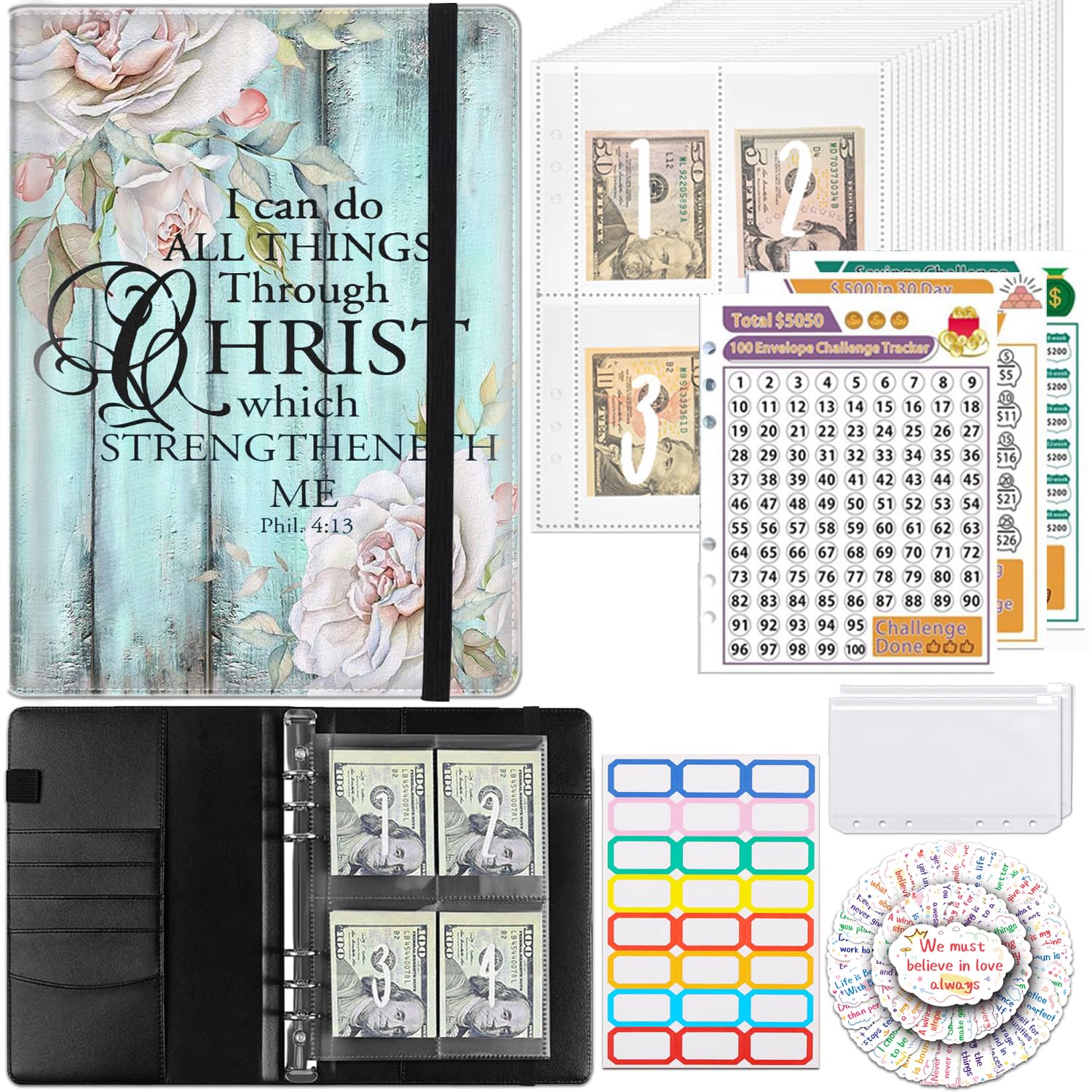 100 Envelopes Challenge Binder Money Saving Challenge Book for Money Saving, A5 Savings Binder Budget Planner with Cash Envelopes and Stickers,