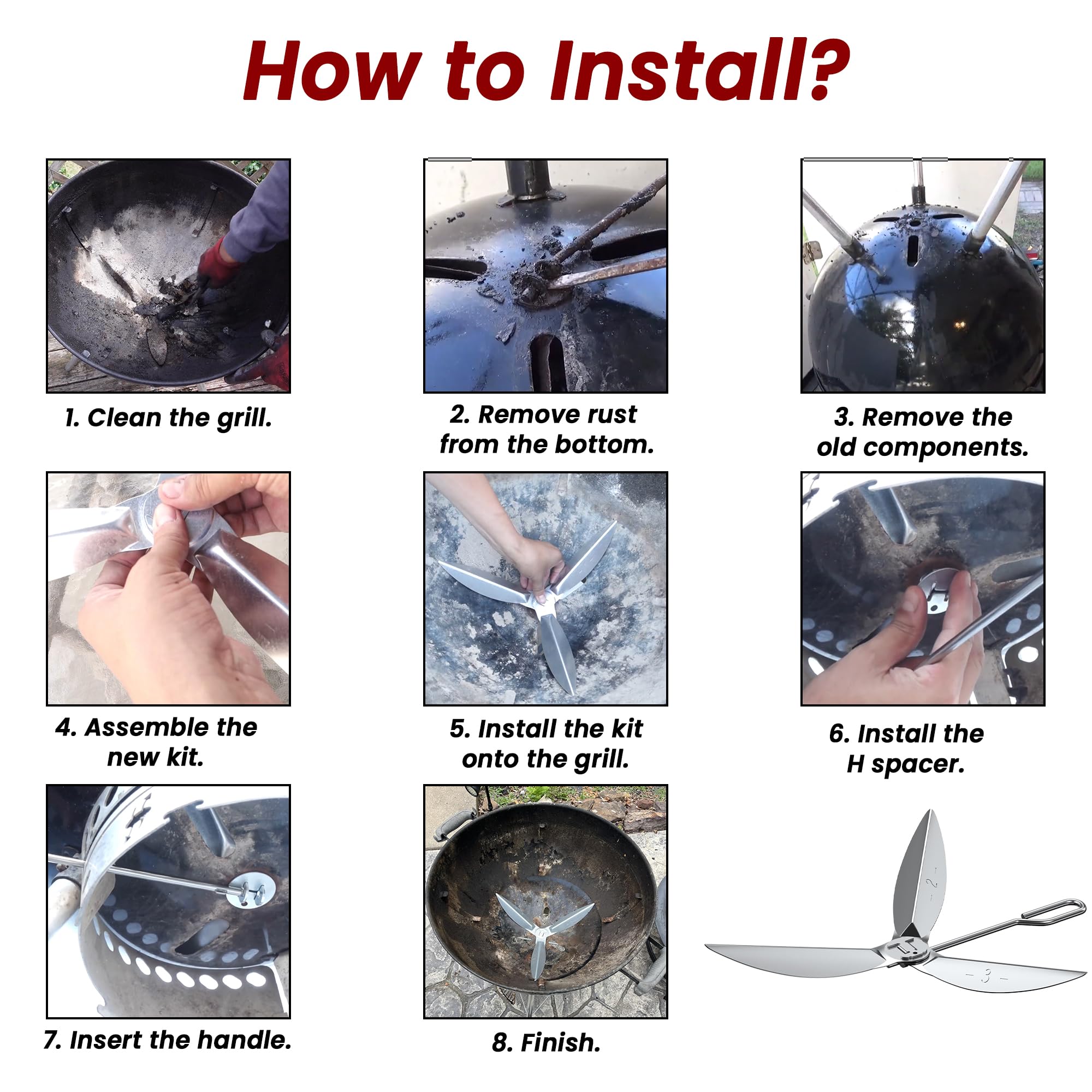 22-1/2-Inch One-Touch Cleaning System Kit for Weber Grill Replacement Parts, 7444 Weber Grill Parts for 22" Master-Touch, Performer, Original Kettle Series Charcoal Grills, Sturdy, Easy to Install