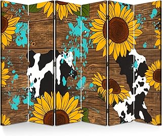 Large 6 Panels Folding Screen Room Divider Sunflower Western Cowgirl Woo...