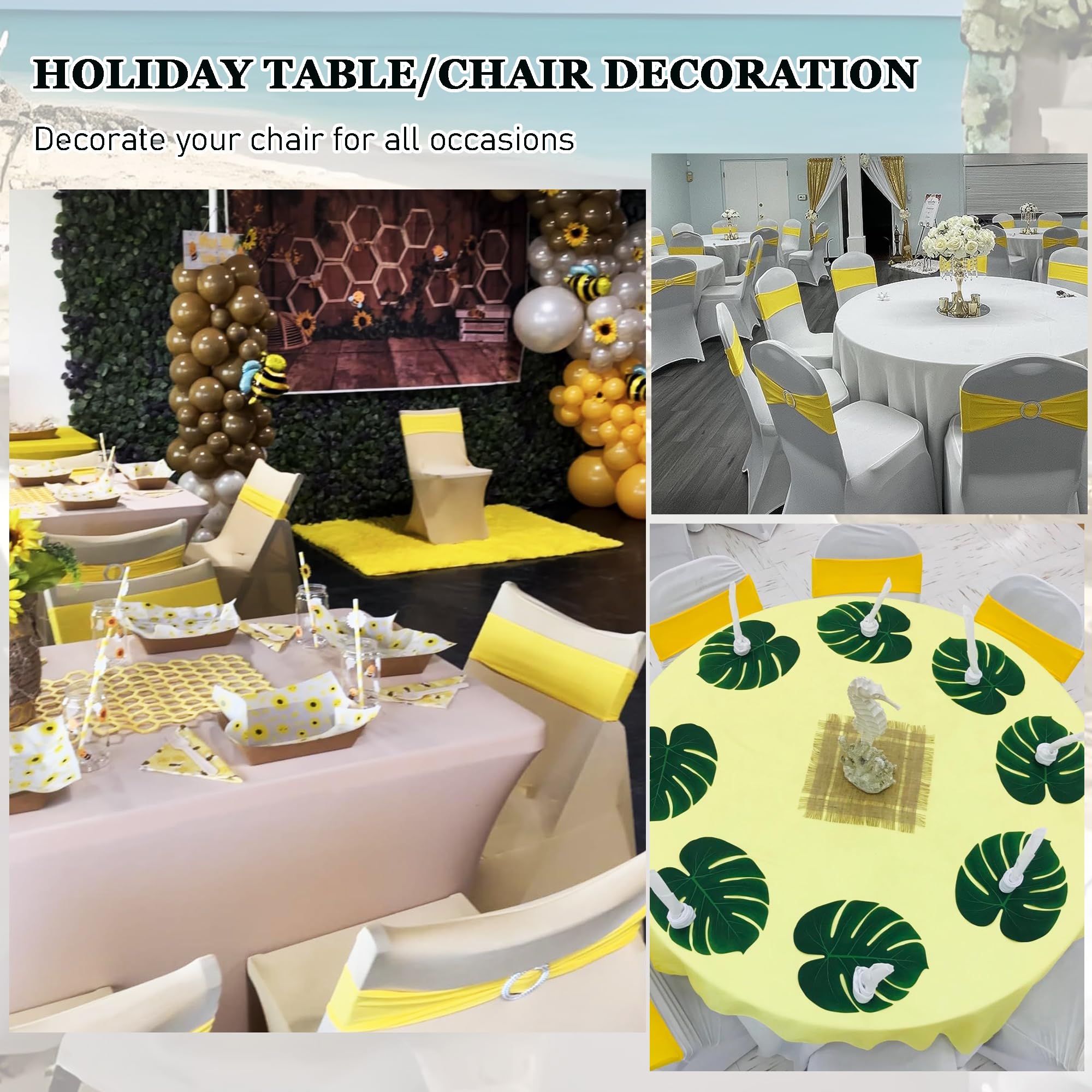 50 Bandas Elásticas para Sillas con Hebilla, Lazos Elásticos para Silla para Decoración de Sillas, Bodas, Banquetes, Recepciones, Fiestas De Cumpleaños (Amarillo)