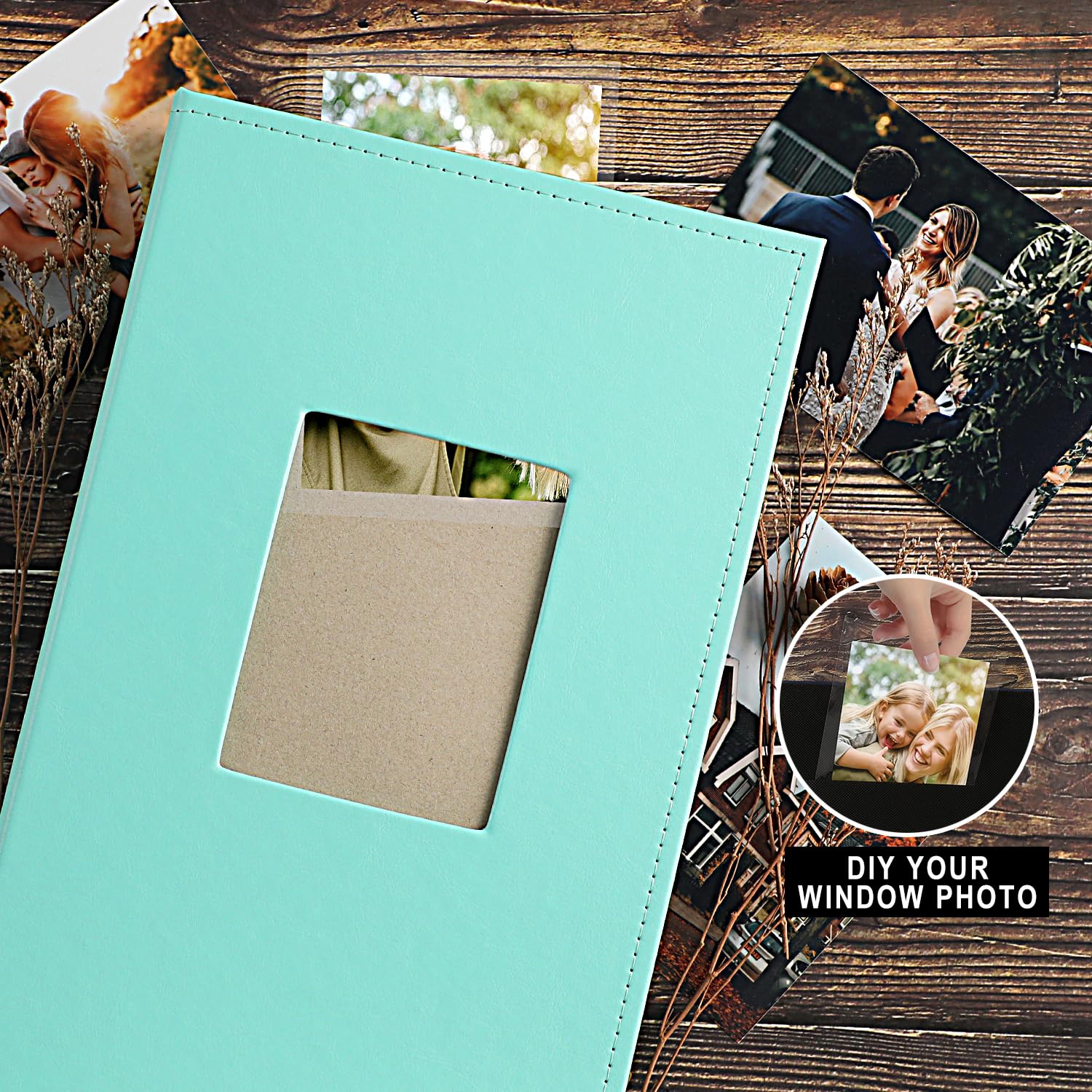 Ywlake Traditional Leather Photo Album, 10 x 15 cm, 300 Horizontal Pockets for Weddings Family, Teal, 300 photos - Image 3